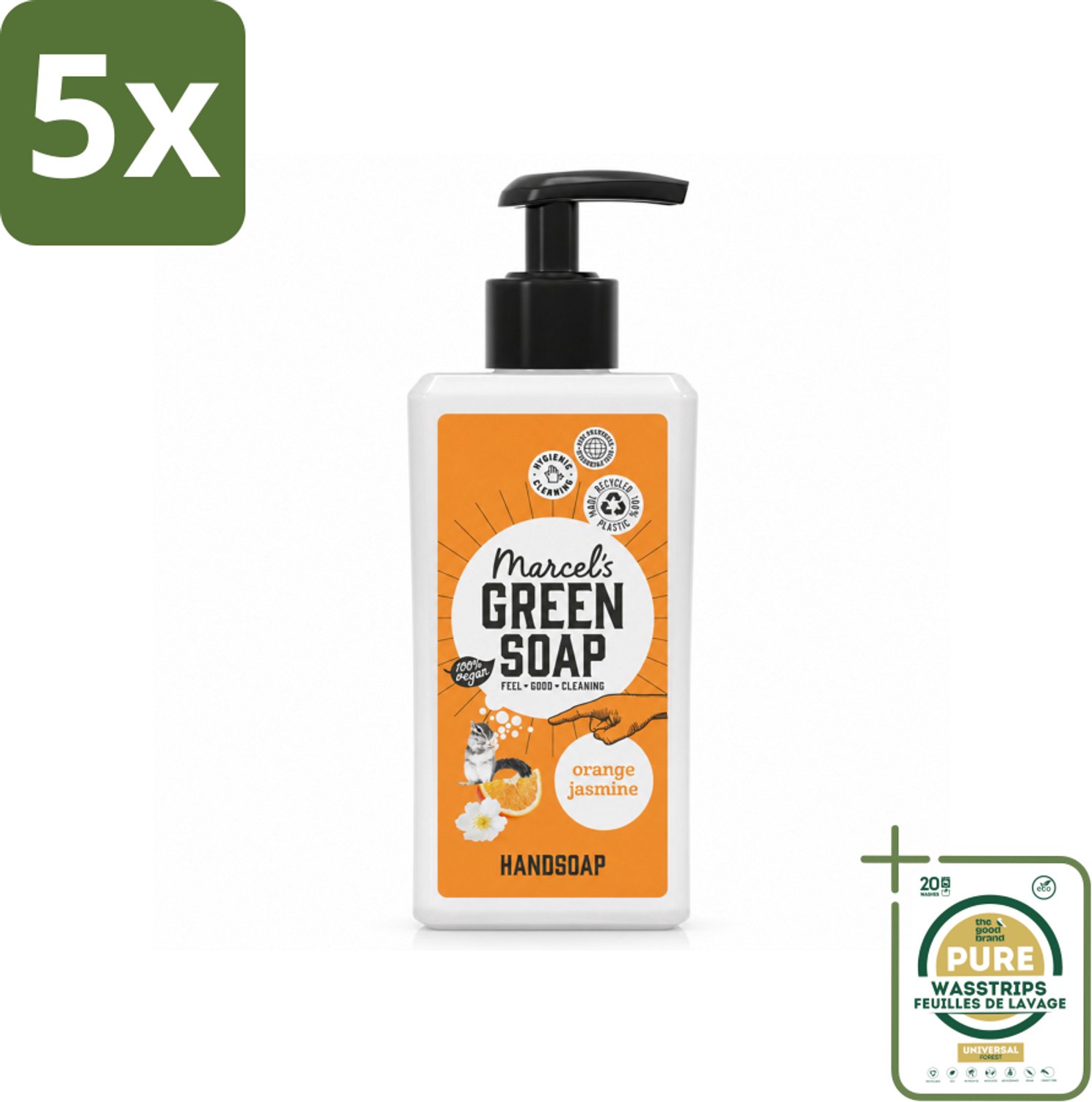 5 x Marcel's Green Soap - Handzeep - Sinaasappel & Jasmijn - Zachte verzorging - 250 ml - Wasstrips - Handzeep - Sinaasappel En Jasmijn - Natuurlijke Handzeep - Biologische Handzeep - Hydraterende Handzeep