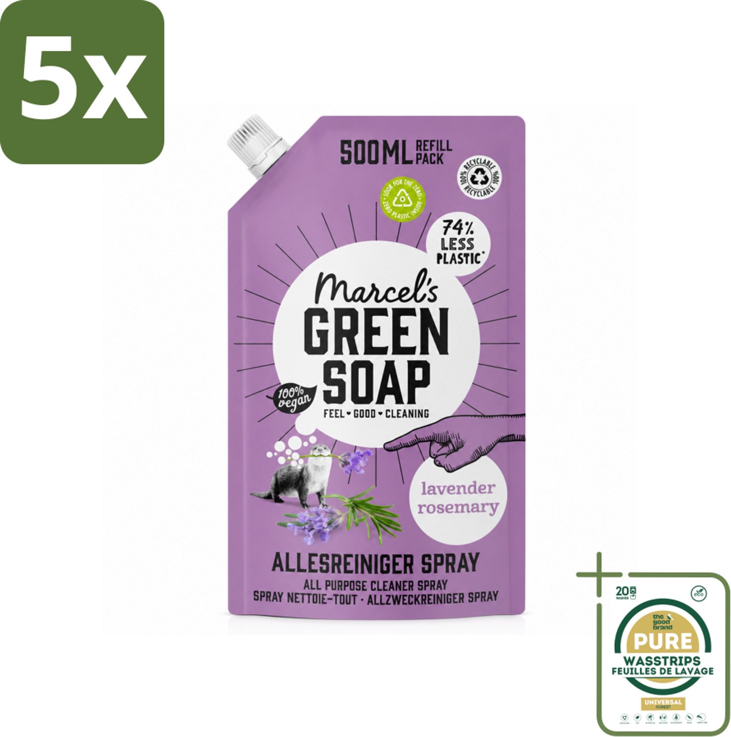 5 x Marcel's Green Soap - Allesreiniger Spray - Navulling - Lavendel & Rozemarijn - Frisse reiniging - 500 ml - Wasstrips - Allesreiniger - Natuurlijke Reiniger - Reinigingsnavulling - Lavendel En Rozemarijn - Biologische Reiniger