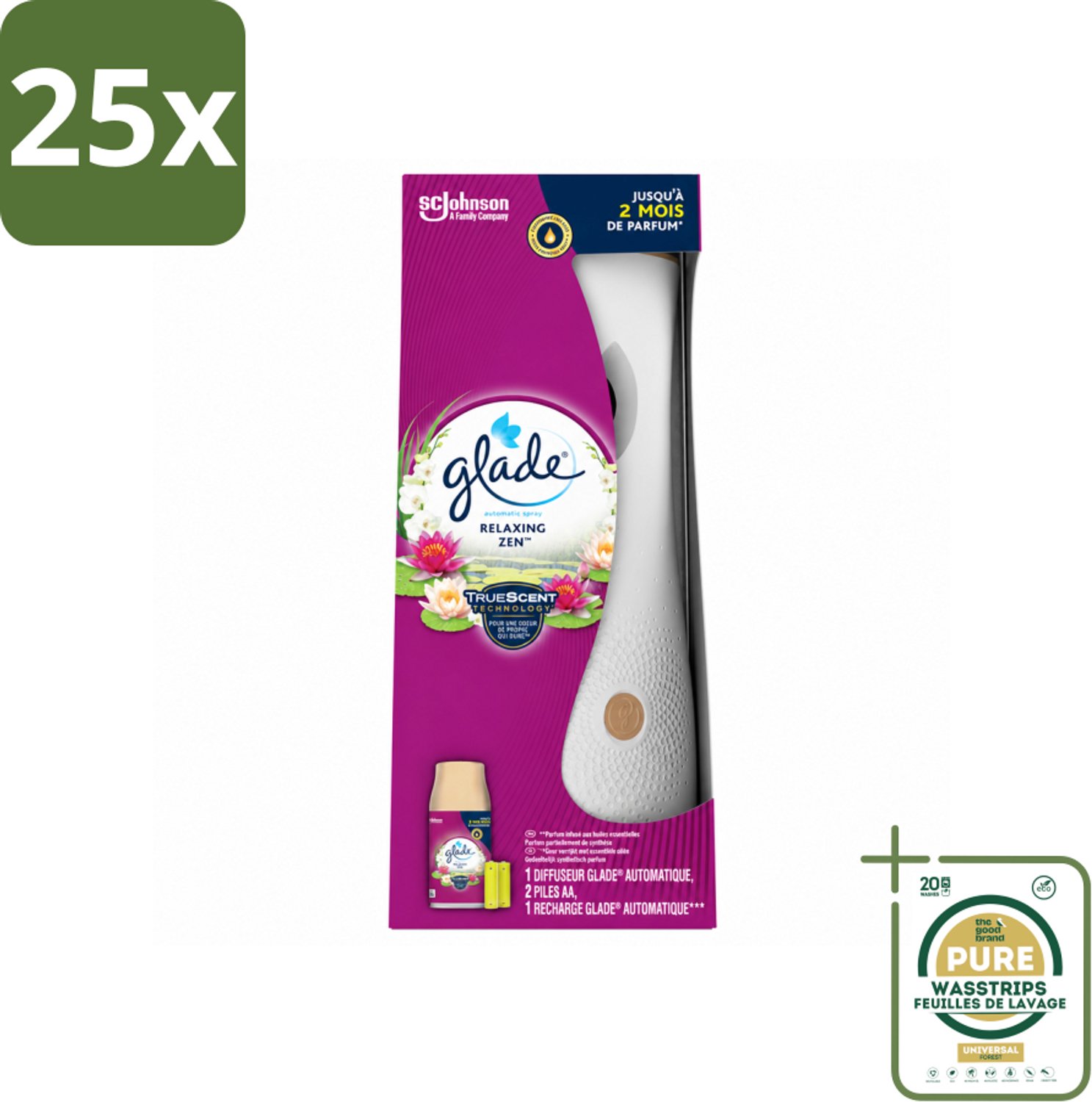 25 x Glade - Automatische Spray - Relaxing Zen - 269 ml - Wasstrips - Automatische Luchtverfrisser - Geurverfrisser - Frisheid In Huis - Kalmerende Geur - Rustgevende Geur