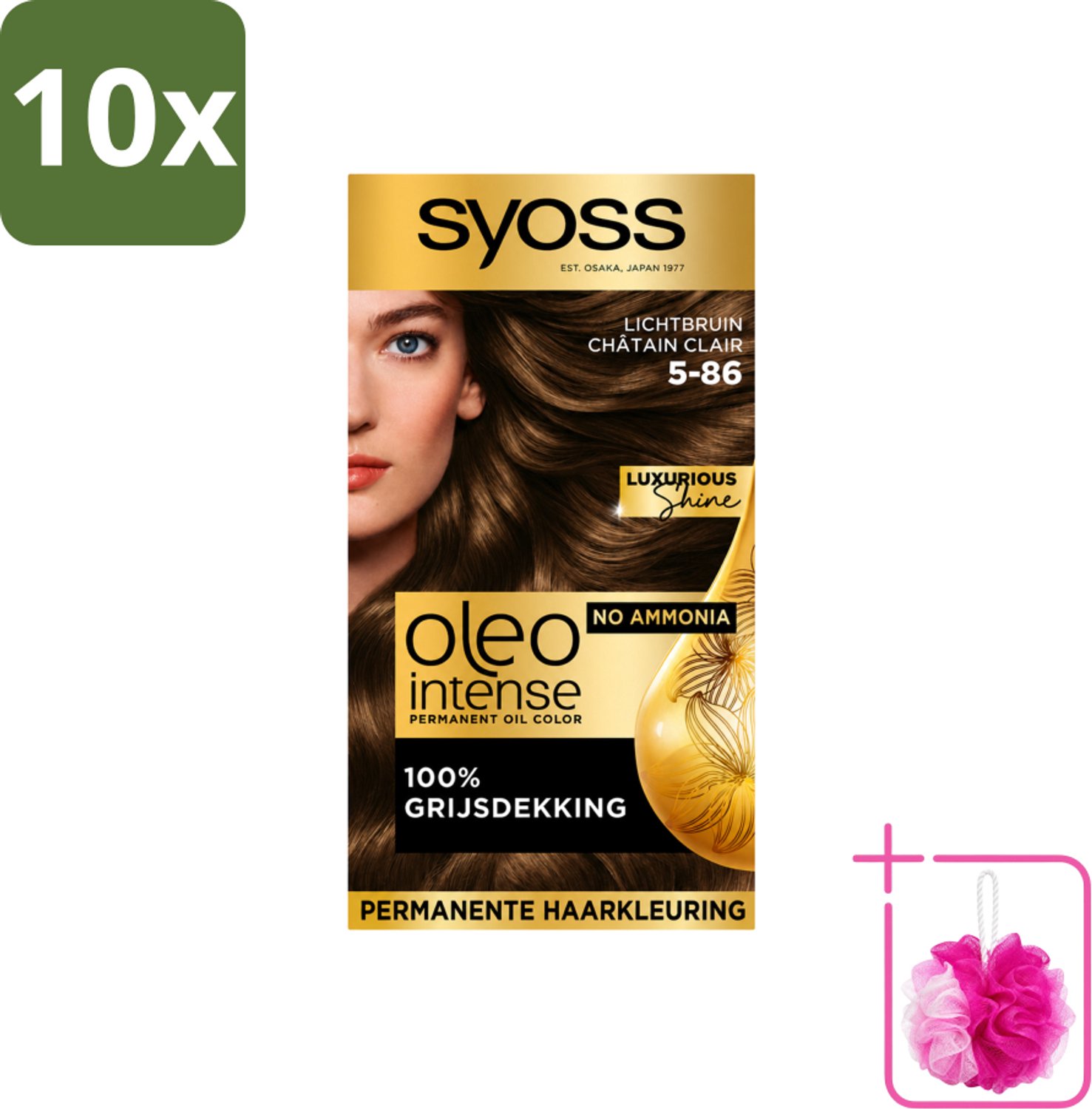 10 x SYOSS - Oleo Intense 5-86 - Haarverf - Permanente Haarkleuring - Lichtbruin - Langdurige Kleur - Bulkverpakking - Haarkleuring - Douchemop - Olie-geactiveerde kleur