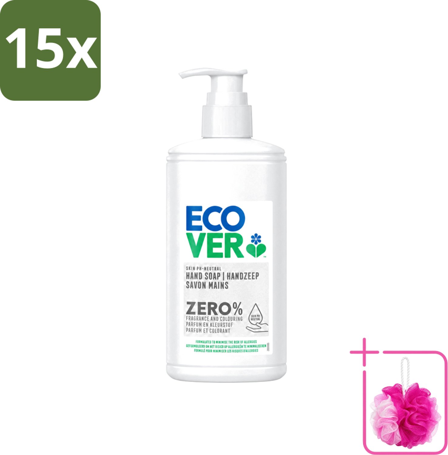 15 x Ecover - Handzeep ZERO - Parfumvrij - 250 ml - Bulkverpakking - Handzeep - Douchemop - Parfumvrije handzeep