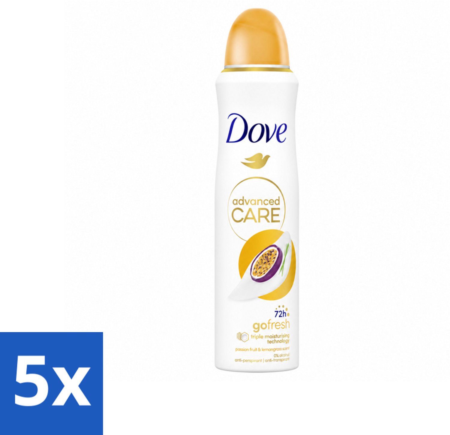 5 x Dove – Deodorant Spray – Passievrucht & Citroengras – 150 ml - Voordeelverpakking - 5 stuks