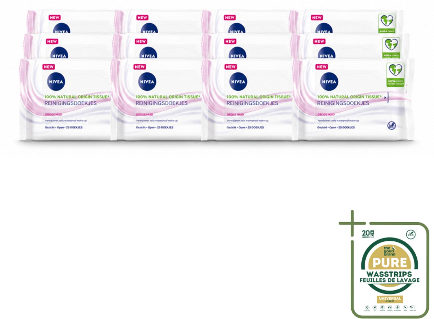 12 x NIVEA - Reinigingsdoekjes - Verzachtend - Droge Huid - Verwijdert Waterbestendige Make-up - 25 Doekjes - Wasstrips - Gezichtsreiniging - Droge Huid - Make-up Verwijderen - Amandelolie - Hydra Iq