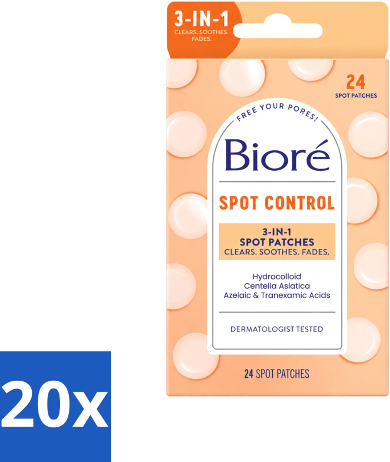 20 x Bioré – Spot Control 3-in-1 Patches – Puistjespatches – 24 patches - Voordeelverpakking - 20 stuks