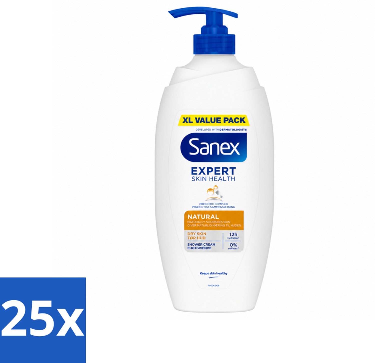 25 x Sanex – Douchecrème – Expert Skin Health Naturals – 750 ml - Voordeelverpakking - 25 stuks