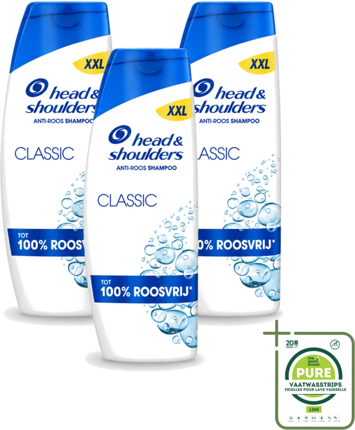 3 x Head & Shoulders – Shampoo – Classic – 625 ml - Grootverpakking - Vaatwasstrips - Anti-roos Shampoo - Roosvrij Haar - Gezonde Hoofdhuid - Fris Haar - Microbioom Balans