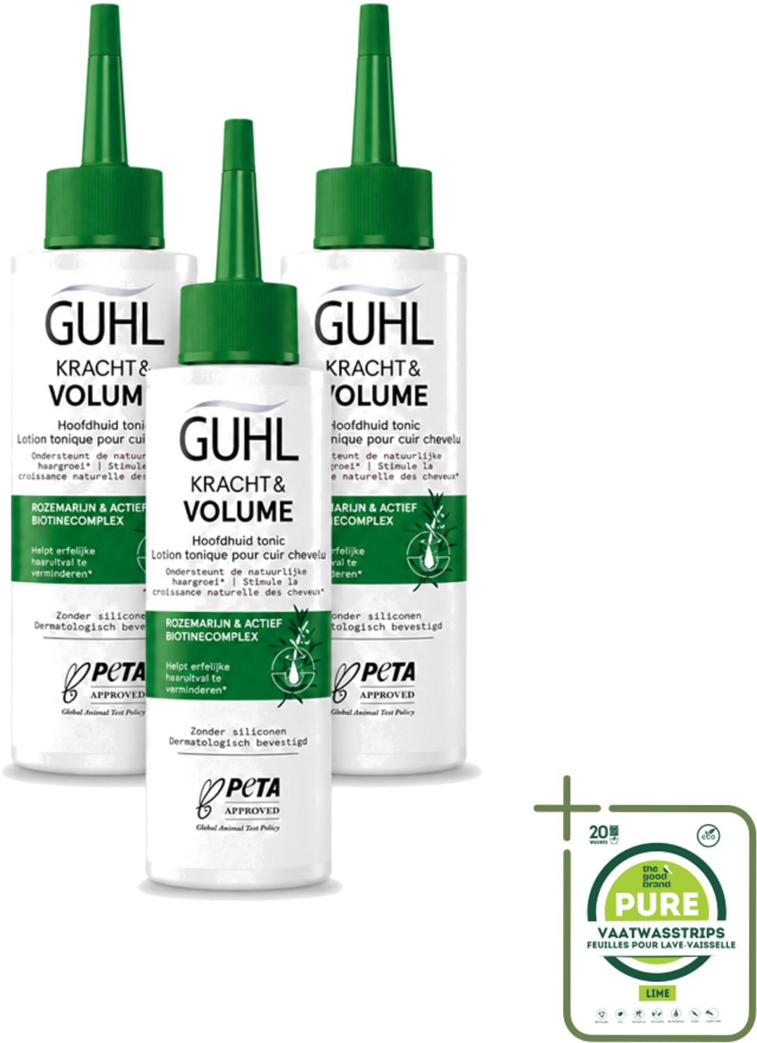 3 x Guhl – Scalp Tonic – Kracht & Volume – 125 ml - Grootverpakking - Vaatwasstrips - Haaruitval - Haargroei - Haarversterking - Haarwortels - Biotine