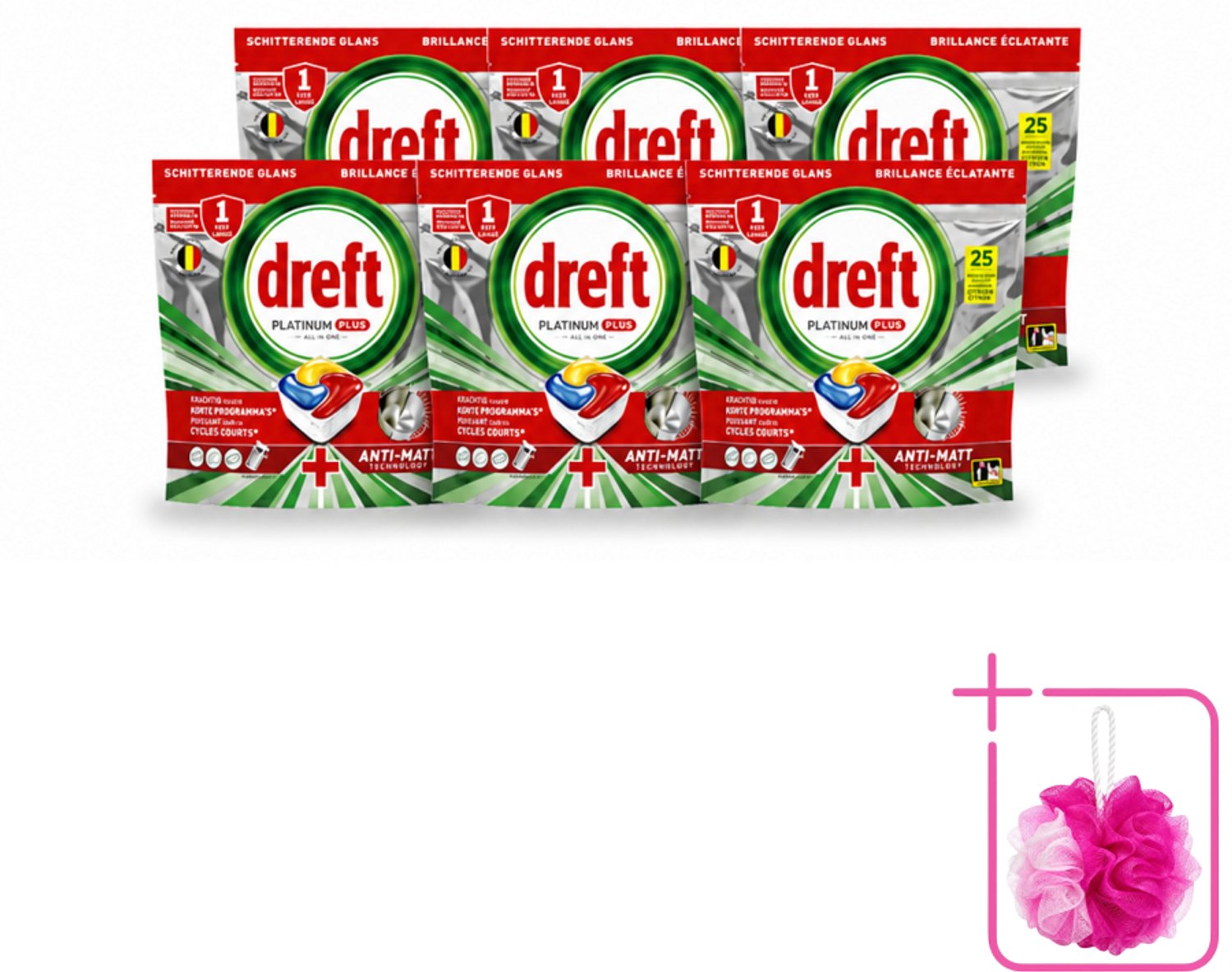 6 x Dreft - Vaatwastabletten - Platinum Plus All-in-One Citroen - Frisse geur - 25 Tabletten - Bulkverpakking - Vaatwasmachine - Douchemop - Vaat reinigen
