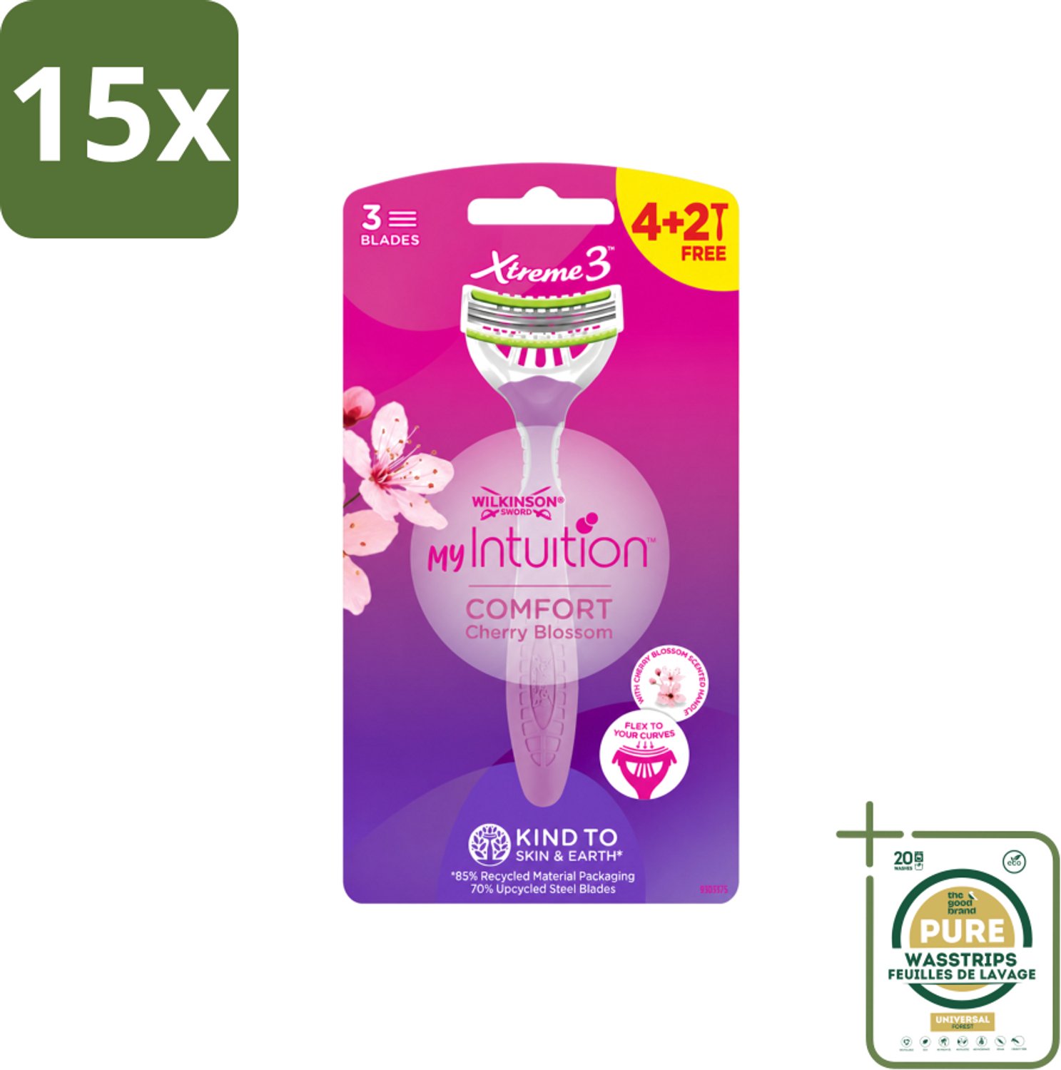 15 x Wilkinson - Wegwerpscheermesjes - Xtreme 3 My Intuition - Comfortabel - 6 mesjes - Wasstrips - Wegwerpscheermesjes - Scheermesjes Vrouw - Comfortabele Scheerbeurt - Huidverzorging - Gevoelige Huid