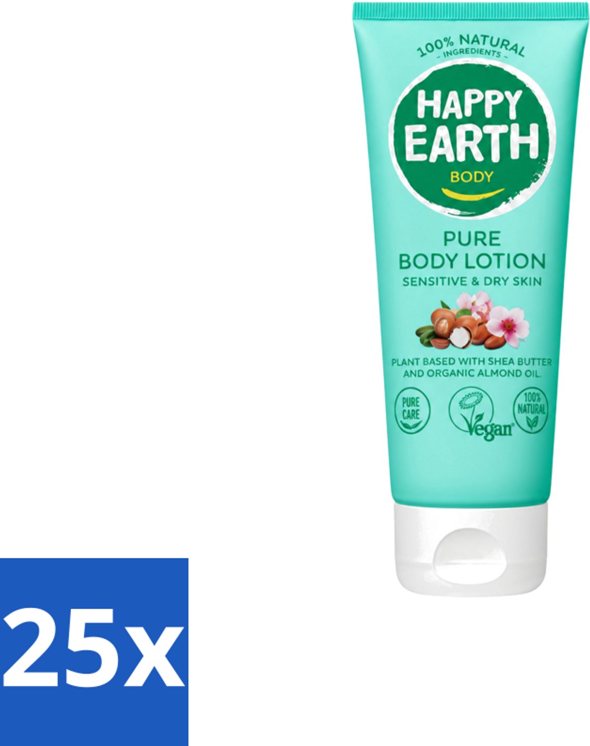 25 x Happy Earth – Bodylotion – 100% Natuurlijk – 200 ml - Voordeelverpakking - 25 stuks