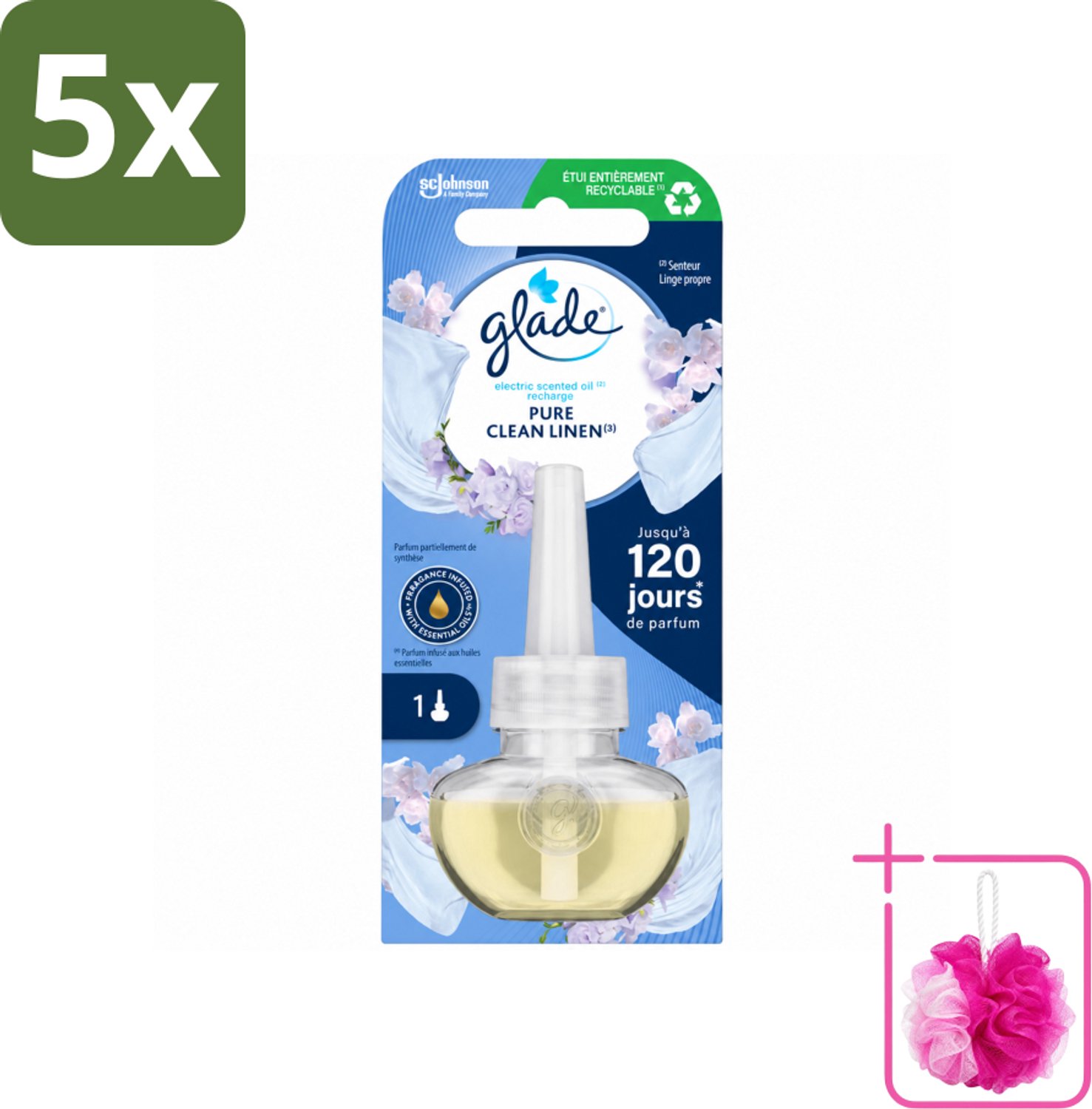 5 x Glade - Navulling Elektrische Olie - Pure Clean Linen - Zonder Houder - Bulkverpakking - Geur - Douchemop - Linen
