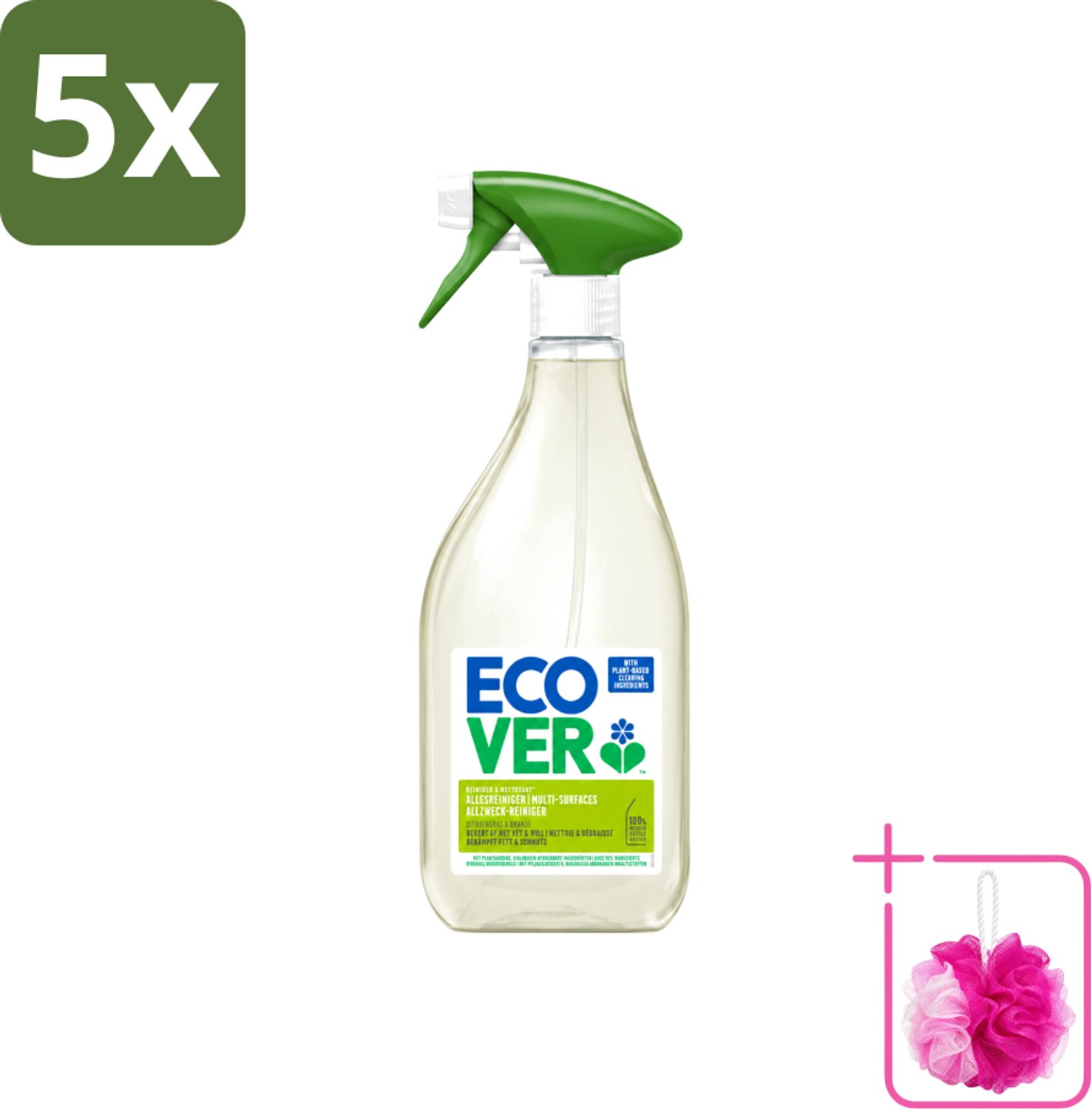 5 x Ecover - Allesreiniger Spray - Citroengras & Sinaasappel - 500 ml - Bulkverpakking - Schoonmaken - Douchemop - Reinigingsmiddel