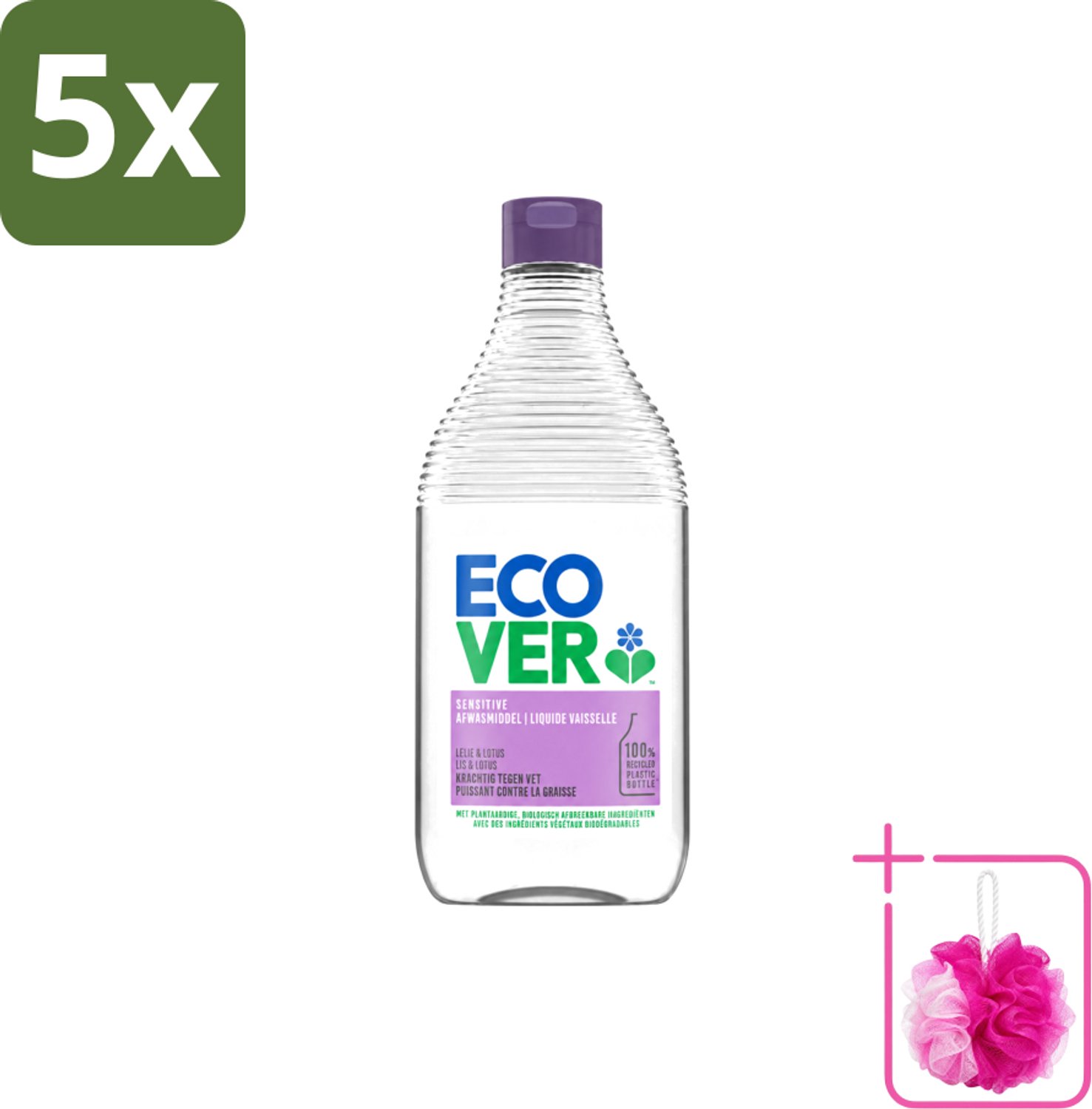 5 x Ecover - Afwasmiddel - Lelie & Lotus - 450 ml - Bulkverpakking - Afwasmiddel - Douchemop - Plantaardig afwasmiddel