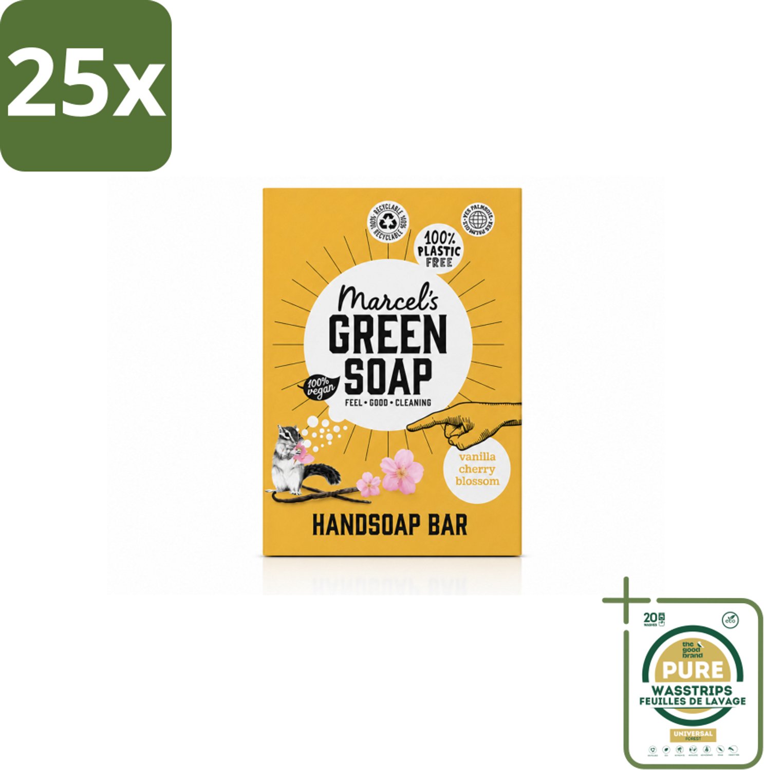 25 x Marcel's Green Soap - Handzeep Bar - Vanille & Cherry Blossom - Krachtige werking - 90 gr - Wasstrips - Handzeep Bar - Handzeep - Handzeep Vanille - Handzeep Cherry Blossom - Handzeep Vegan