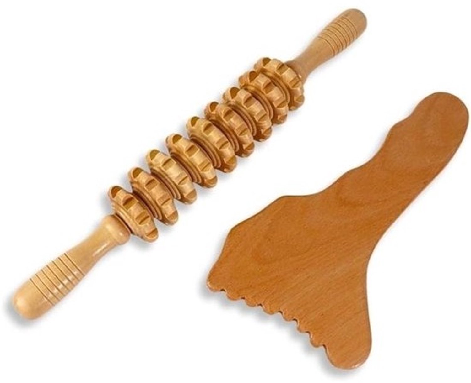 Houten Lichaam Set - Massage Roller Board - Lymfedrainage voor het Lichaam - Professionele Kwaliteit - 34x28x7 cm - Natuurlijk Hout