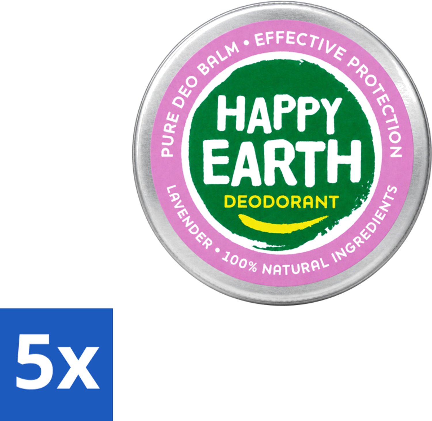 5 x Happy Earth – Deodorant Balm – 100% Natuurlijk Lavender – 45 g - Voordeelverpakking - 5 stuks
