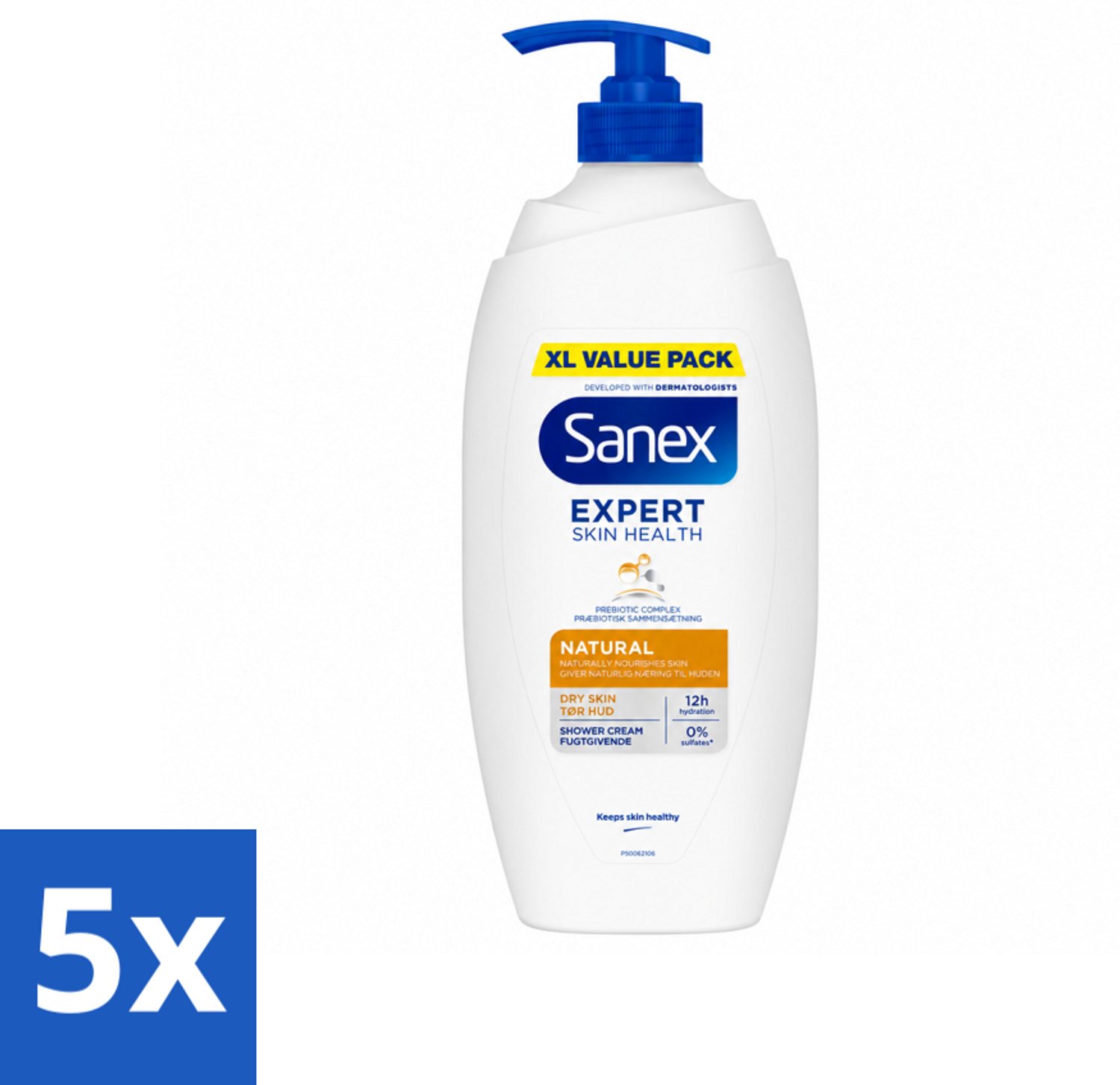 5 x Sanex – Douchecrème – Expert Skin Health Naturals – 750 ml - Voordeelverpakking - 5 stuks