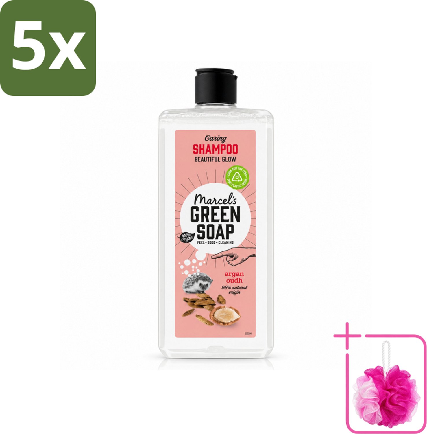5 x Marcel's Green Soap - Shampoo - Argan & Oudh - Versterkt & verzorgt - 300 ml - Bulkverpakking - Haarverzorging - Douchemop - Natuurlijke shampoo