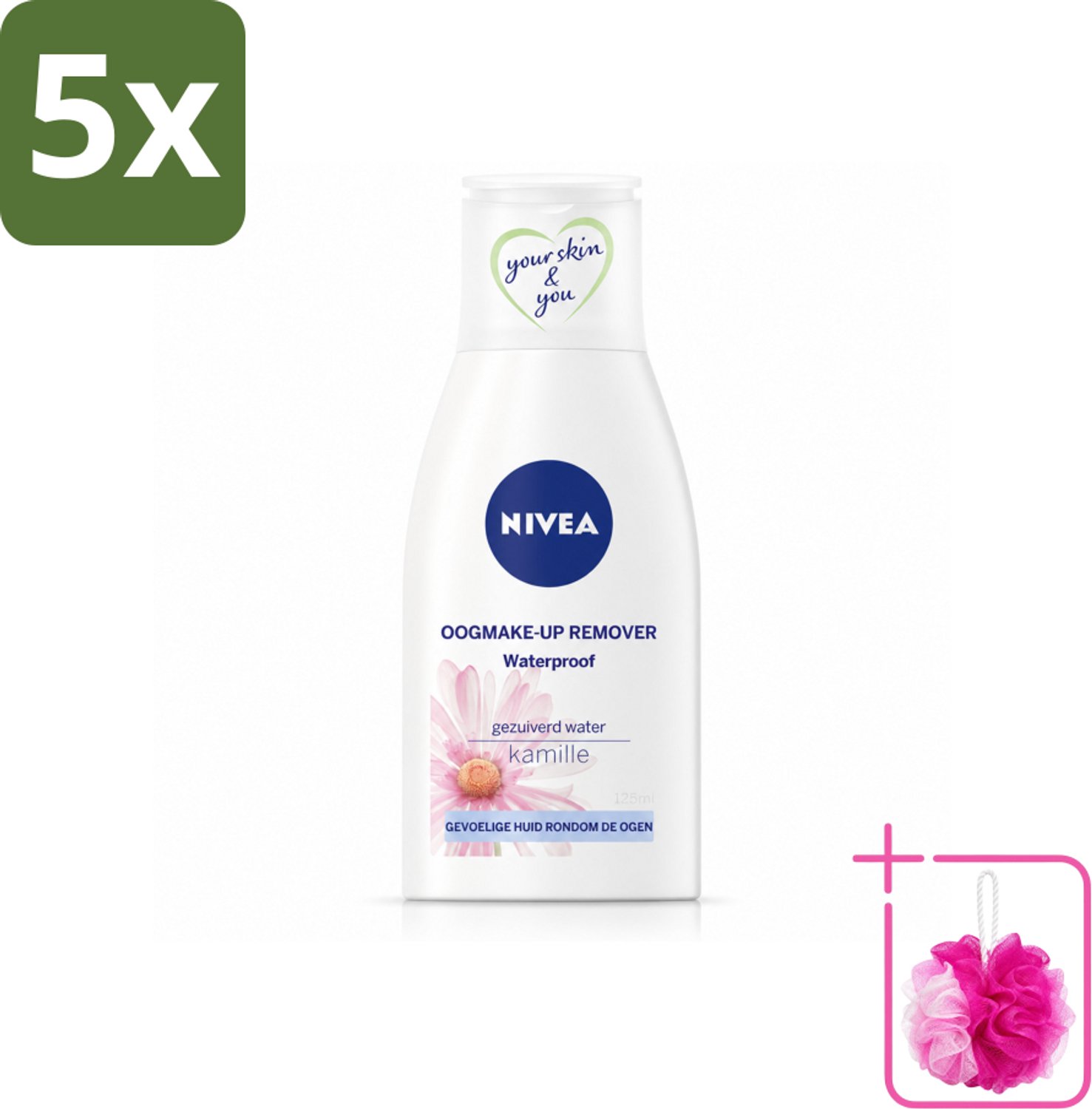 5 x NIVEA - Oogmake-up Verwijderaar - Waterbestendige Make-up Verwijderaar - Voor de gevoelige huid - Met Kamille & Provitamine B5 - 125 ml - Bulkverpakking - Waterproof make-up verwijderen - Douchemop - Oogmake-up verwijderen