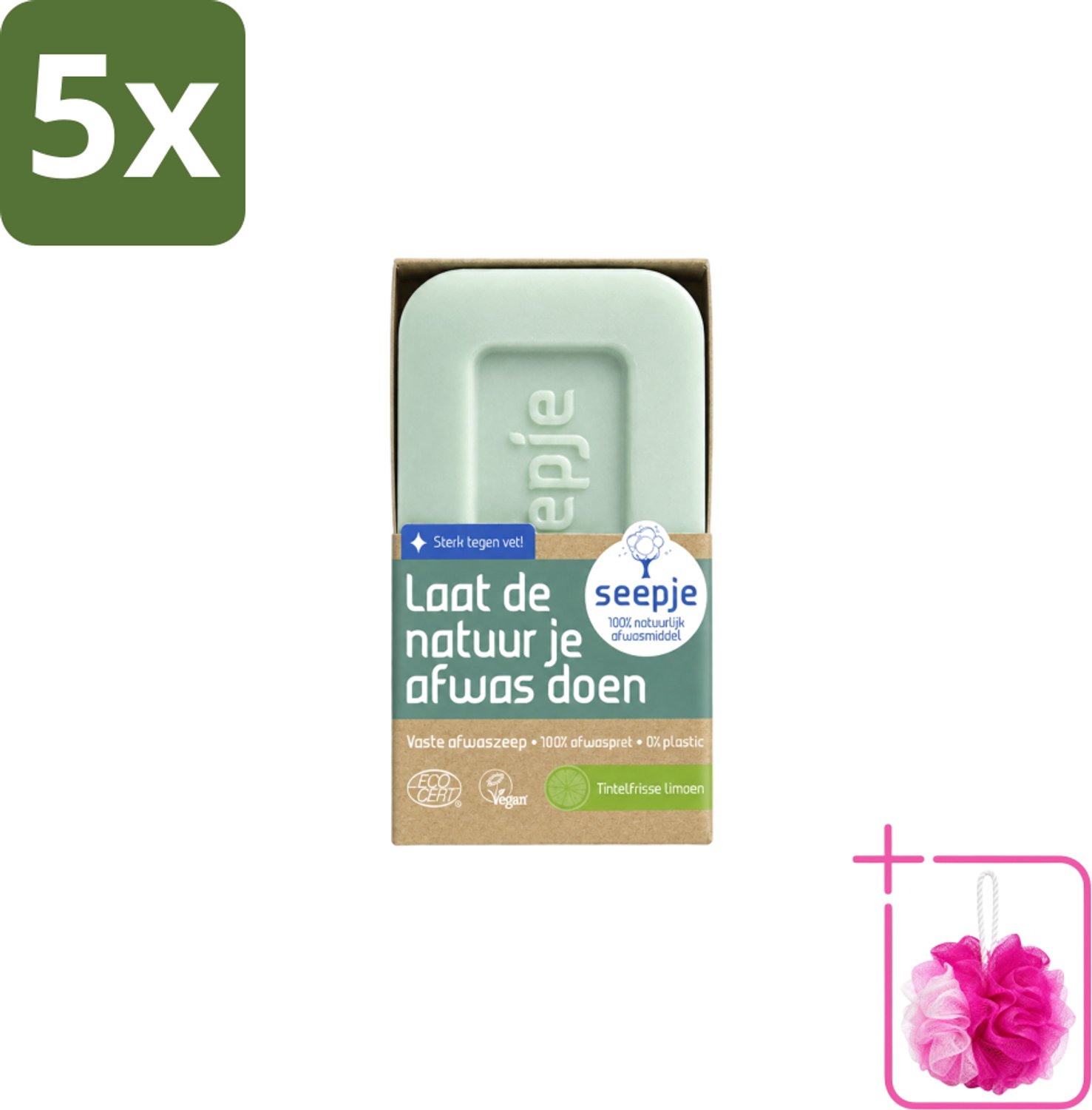5 x Seepje - Afwaszeep - Handgemaakt & Biologisch - Tintelfrisse Limoen Geur - 120 gr - Bulkverpakking - Afwaszeep - Douchemop - Handgemaakte zeep