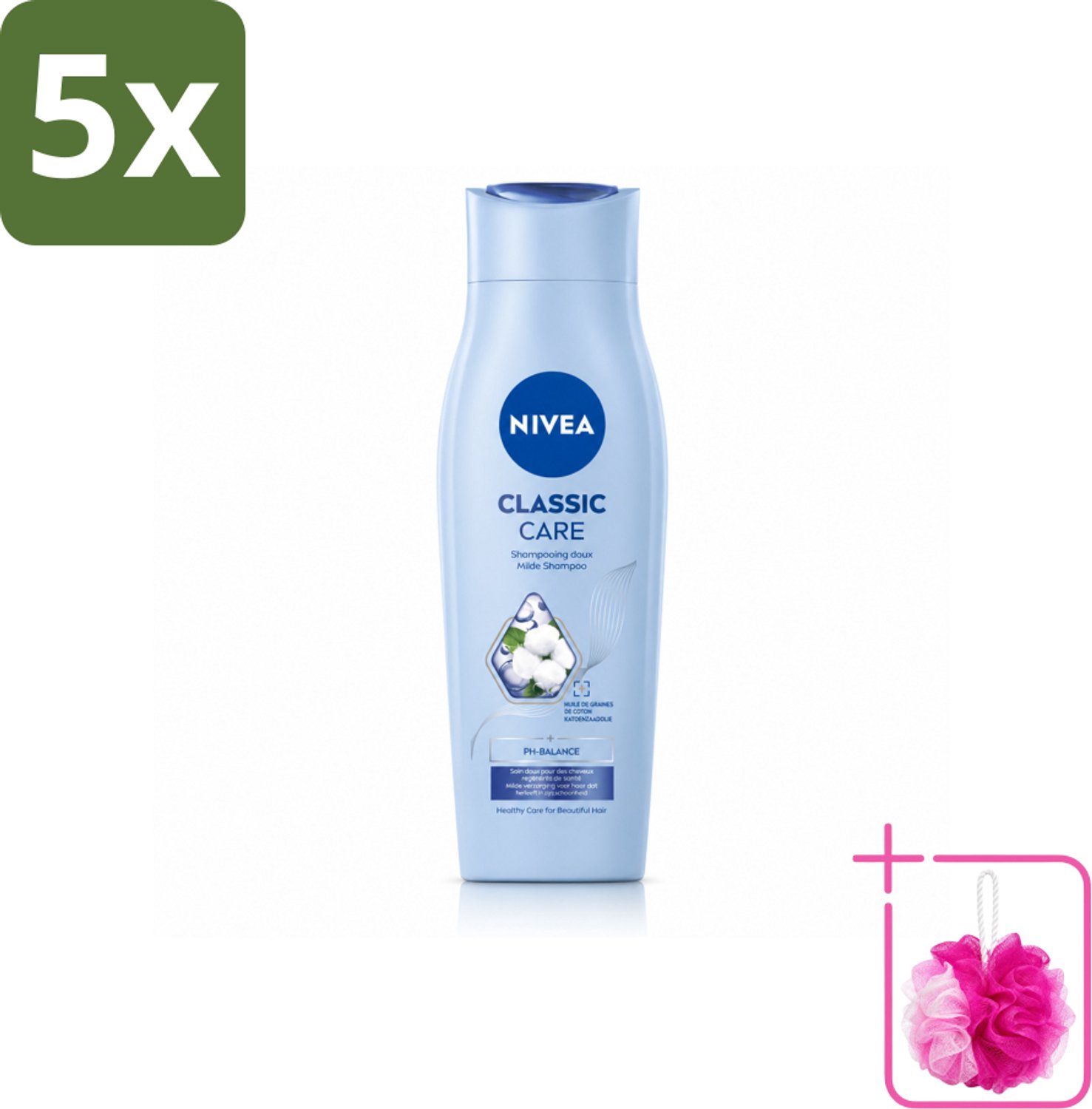 5 x NIVEA - Shampoo - Klassieke Verzorging - Gezonde Zorg - Glanzend Haar - 250 ml - Bulkverpakking - Shampoo voor haar - Douchemop - Verzorgend shampoo