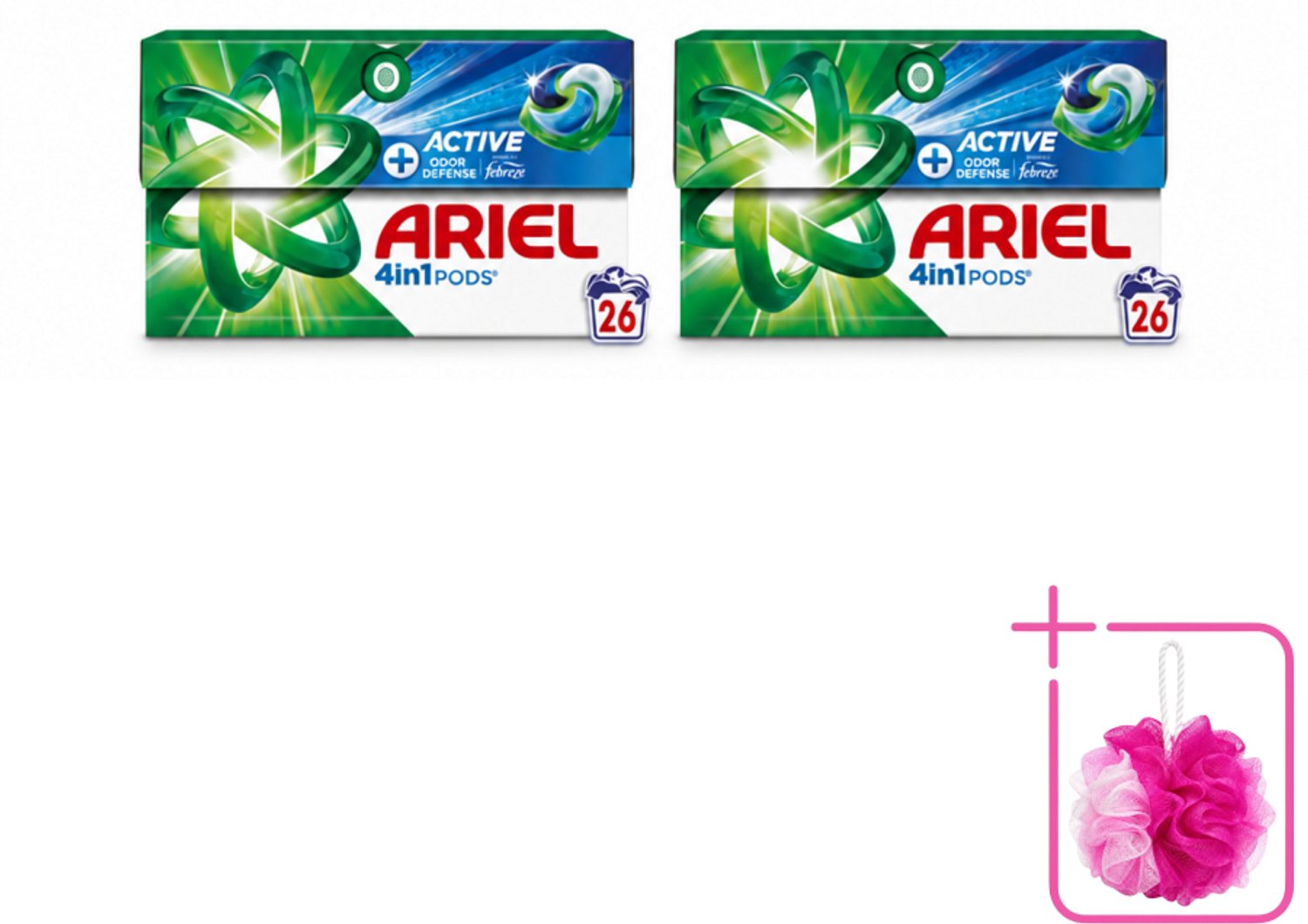 2 x Ariel - 4in1 Wasmiddel Pods - Actieve Geurbestrijding - 26 Pods - Bulkverpakking - Wasmiddel pod - Douchemop - Zweetgeur bestrijding
