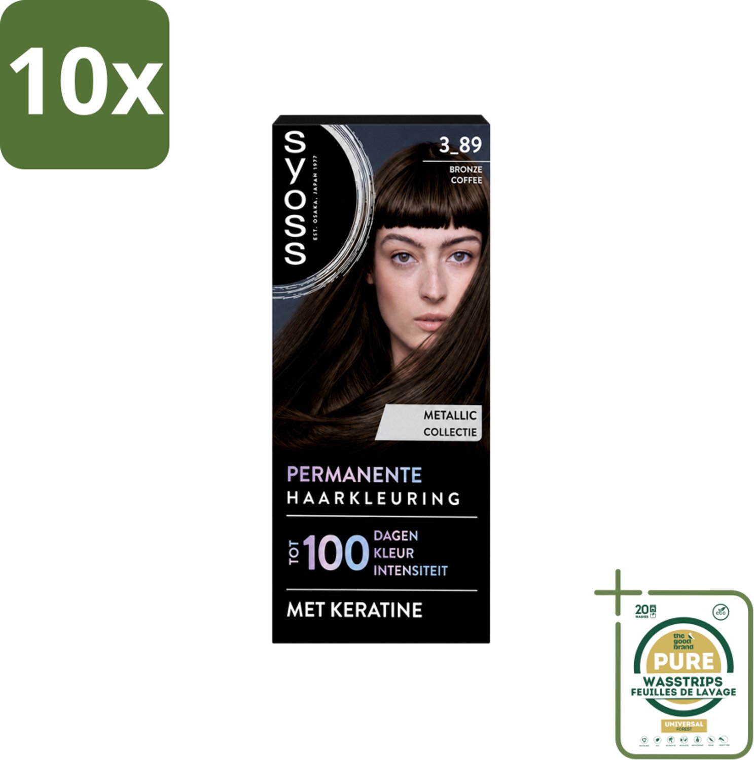 10 x SYOSS - Coloration 3-89 Bronze Coffee - Haarverf - Grijsdekking - Vermindert Haarbreuk - Wasstrips - Haarkleur - Haarverf - Grijsdekking - Keratine - Haarverf 3-89