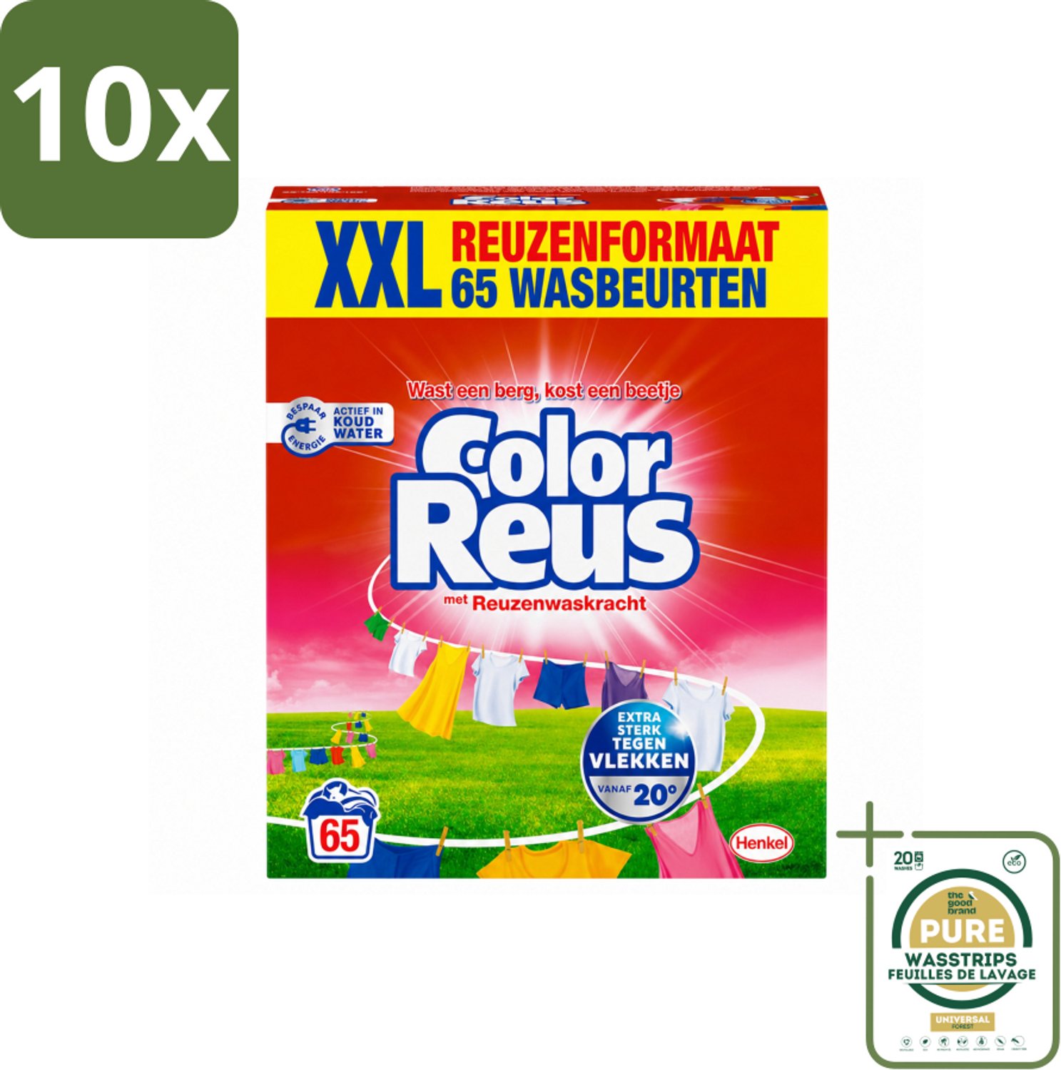 10 x Color Reus - Waspoeder - Gekleurde Was - 65 Wasbeurten - Wasstrips - Kleurbehoud - Waspoeder - Gekleurde Was - Vlekverwijdering - Frisheid