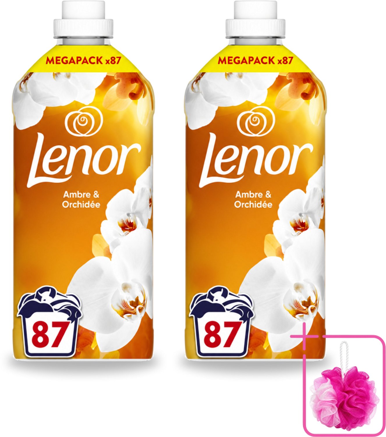 2 x Lenor - Wasverzachter - Amber & Orchidee - Fris & Zacht - 87 Wasbeurten - Bulkverpakking - Wasverzachter - Douchemop - Geur