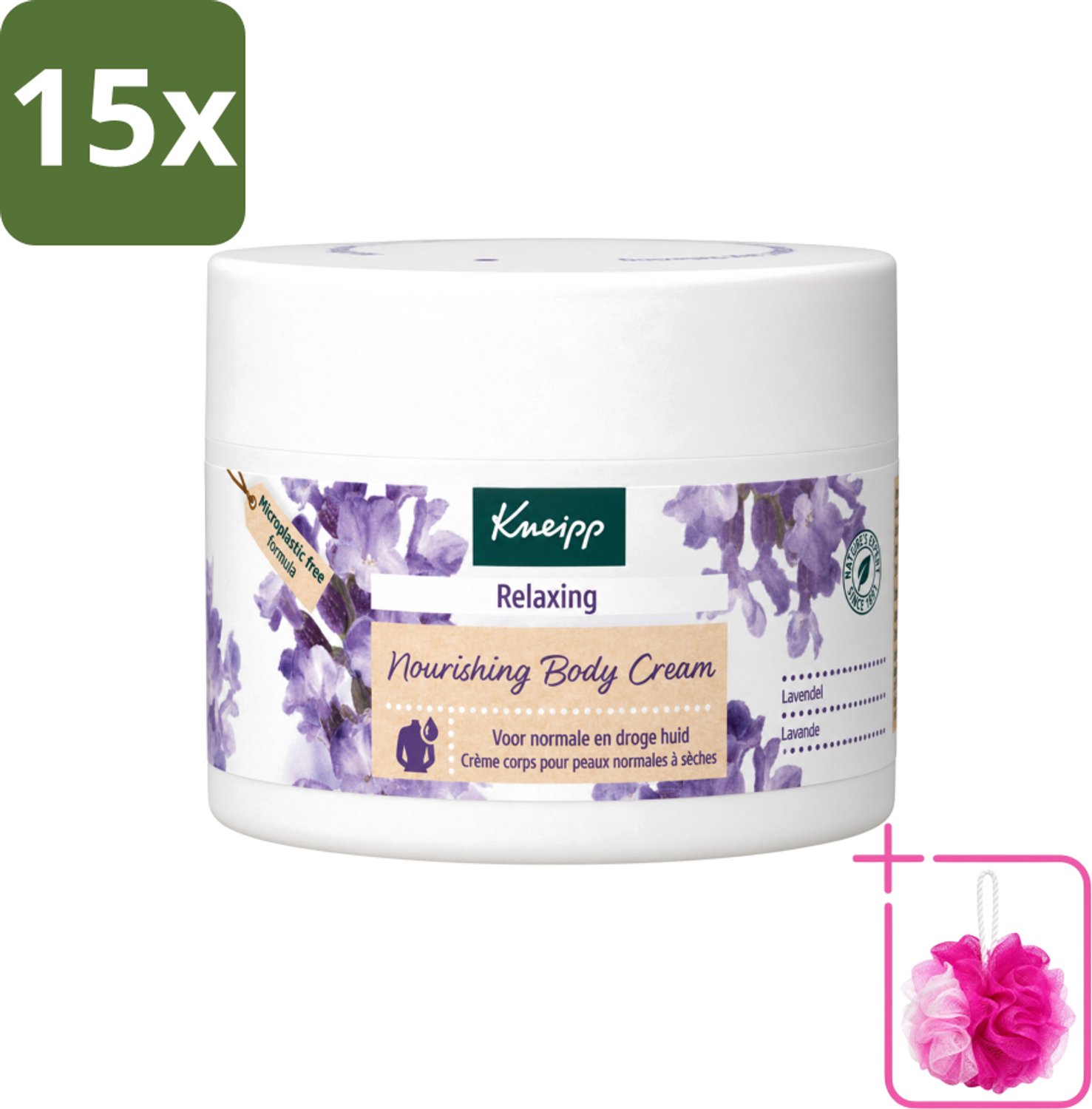 15 x Kneipp - Body crème - Relaxing - Lavendel - Rustgevende geur - 200 ml - Bulkverpakking - Kneipp Bodycrème Relaxing Lavendel - Douchemop - Ontspanning
