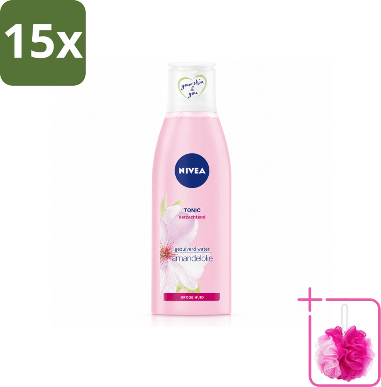 15 x NIVEA - Gezichtstonic - Essentials Verzachtende Tonic - Voor droge & gevoelige huid - Met Amandelolie & Hydramine - 200 ml - Bulkverpakking - Gezichtstonic - Douchemop - Droge huid