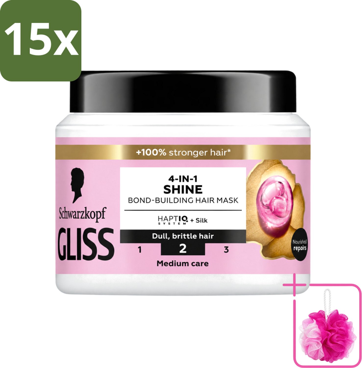 15 x Gliss - Haarmasker - 4in-1 Hair Mask - Voor Zijdezacht en Glanzend Haar - 400 ml - Bulkverpakking - Haarmasker - Douchemop - Zijde