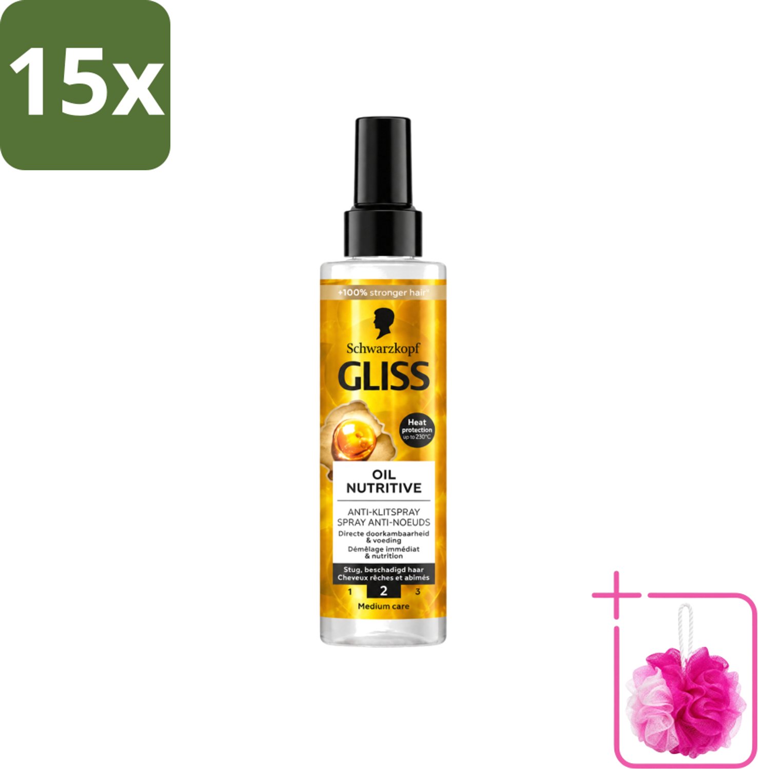 15 x Gliss - Hair Repair - Anti-Klitspray - Oil Nutritive - Makkelijk Doorkambaar Haar - 200 ml - Bulkverpakking - Anti-klit - Douchemop - Klitspray
