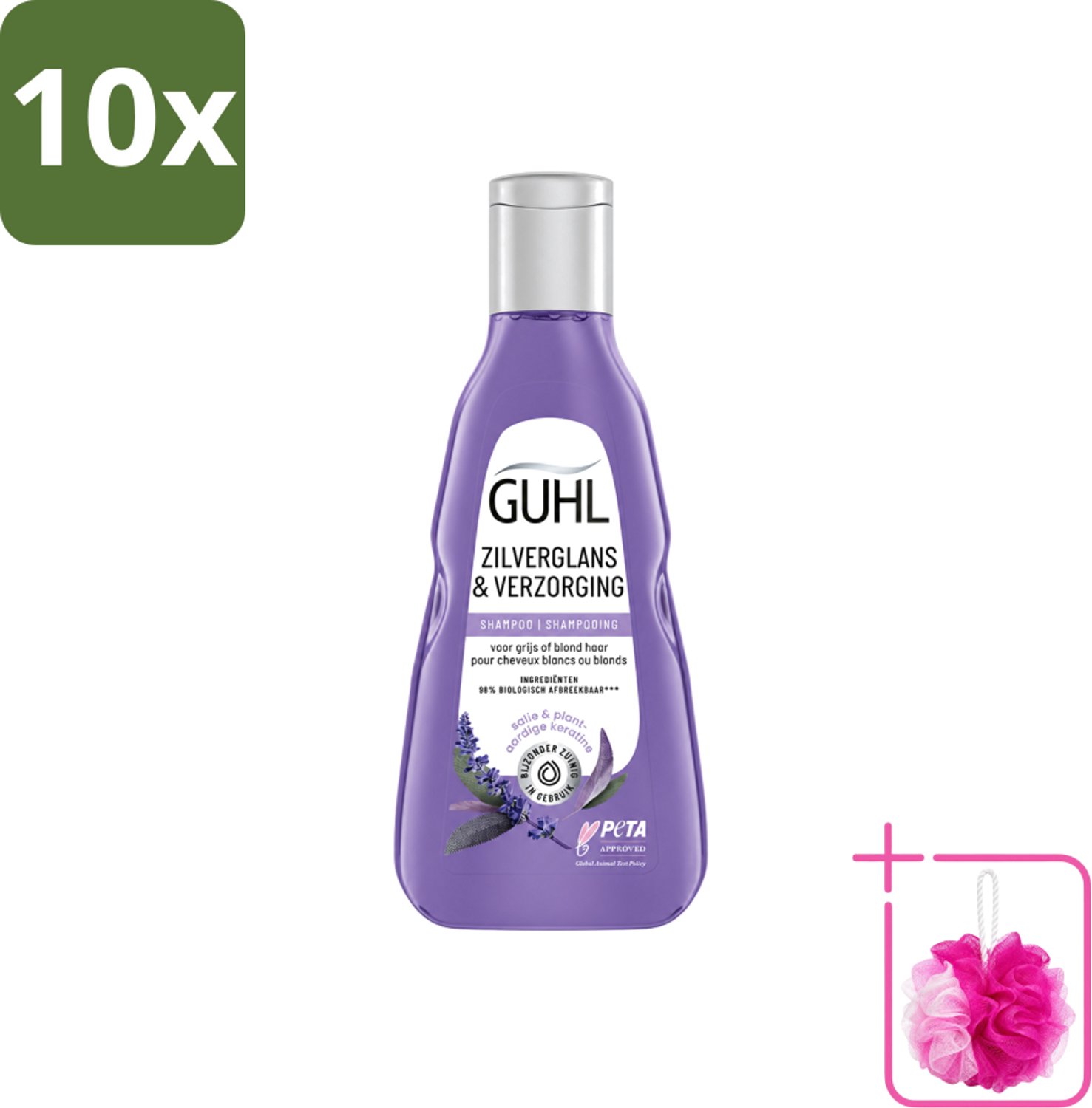 10 x Guhl - Shampoo - Zilverglans & Verzorging - 250 ml - Bulkverpakking - Zilverglans shampoo - Douchemop - Anti-geel effect