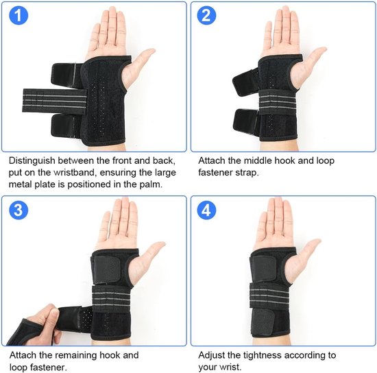 Polsbandage met 3 rails, polssteun, ademend, orthopedische polsbandage, verstelbaar, carpaal tunnel van metaal voor carpaal tunnel, verstuikingen, peesontsteking en artritis, uniseks (M) — afbeelding 5