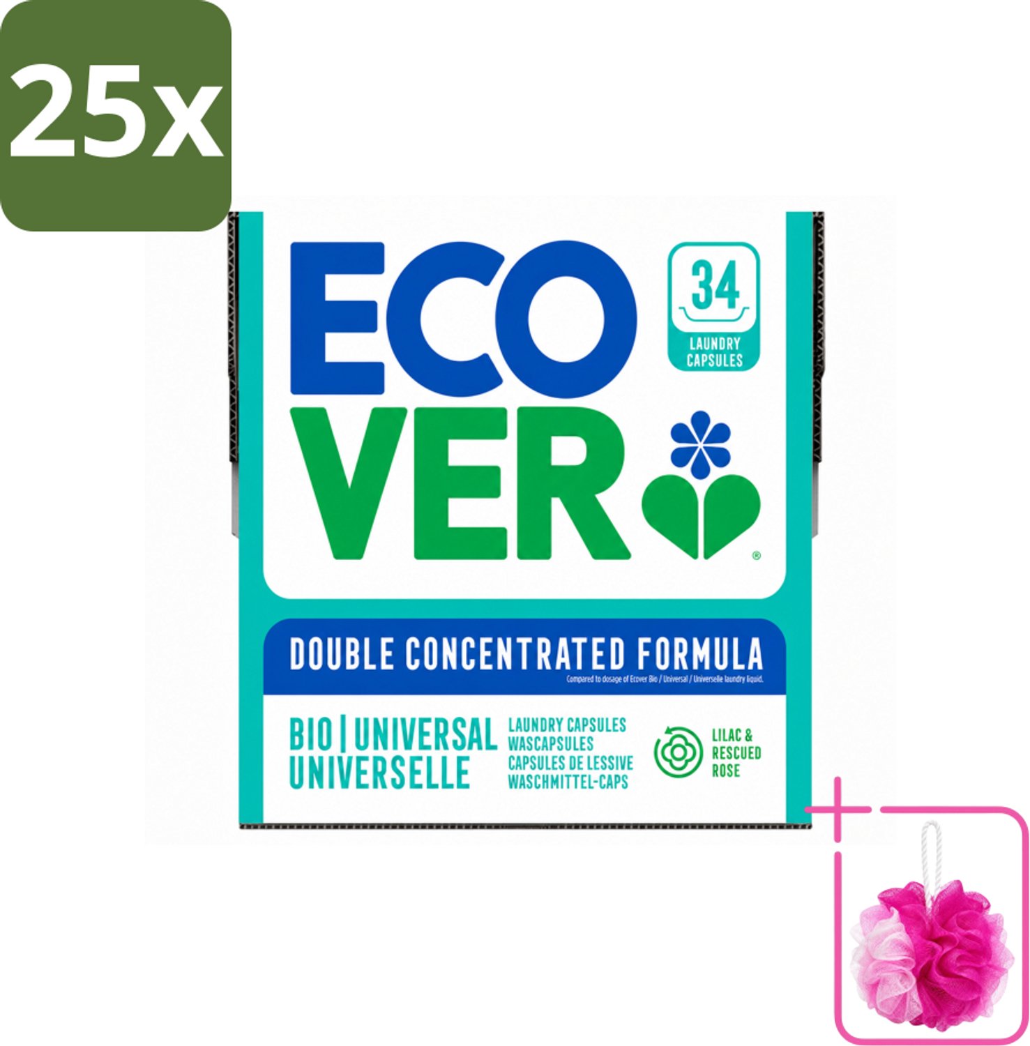25 x Ecover - Waspods - Universeel - Geconcentreerde formule - 34 wasbeurten - Bulkverpakking - Wasbeurt - Douchemop - Wasmachine