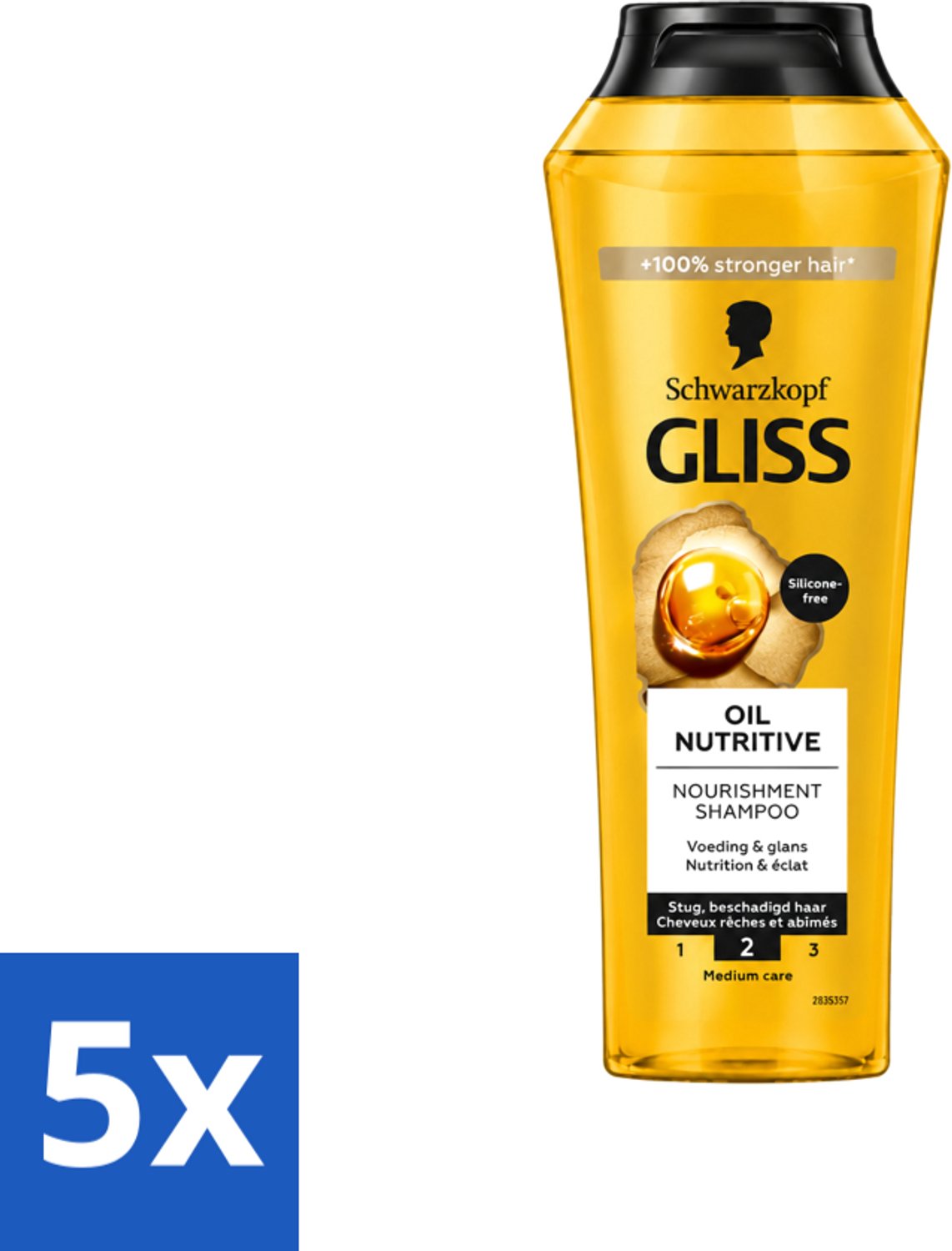 5 x Gliss - Shampoo - Oil Nutritive - Voor Voedend en Zijdezacht Haar - 250 ml - Voordeelverpakking - 5 stuks