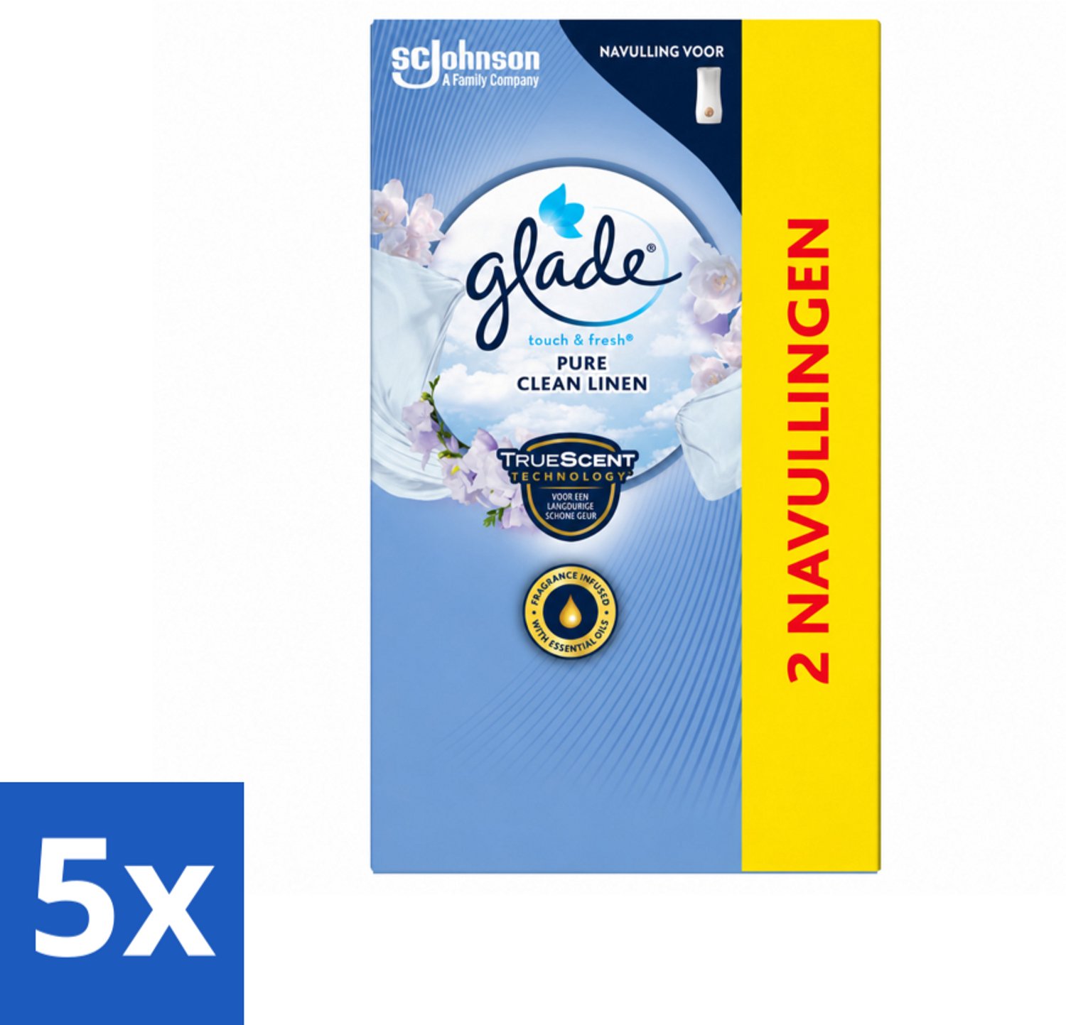 5 x Glade - Touch & Fresh Navulling - Pure Clean Linen - 2 × 10 ml - Voordeelverpakking - 5 stuks