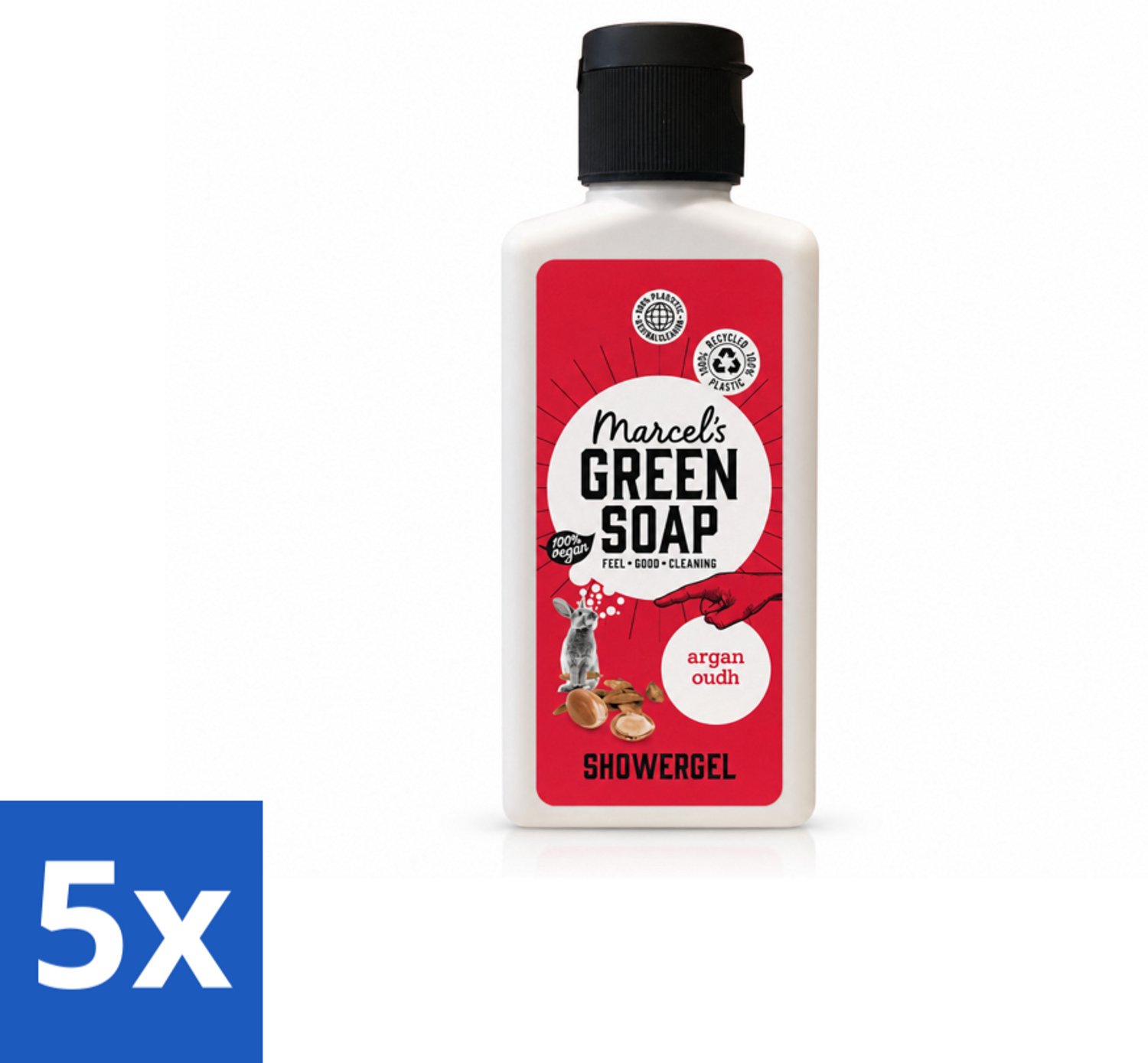 5 x Marcel's Green Soap - Douchegel - Argan & Oudh Mini - Krachtige werking - 100 ml - Voordeelverpakking - 5 stuks