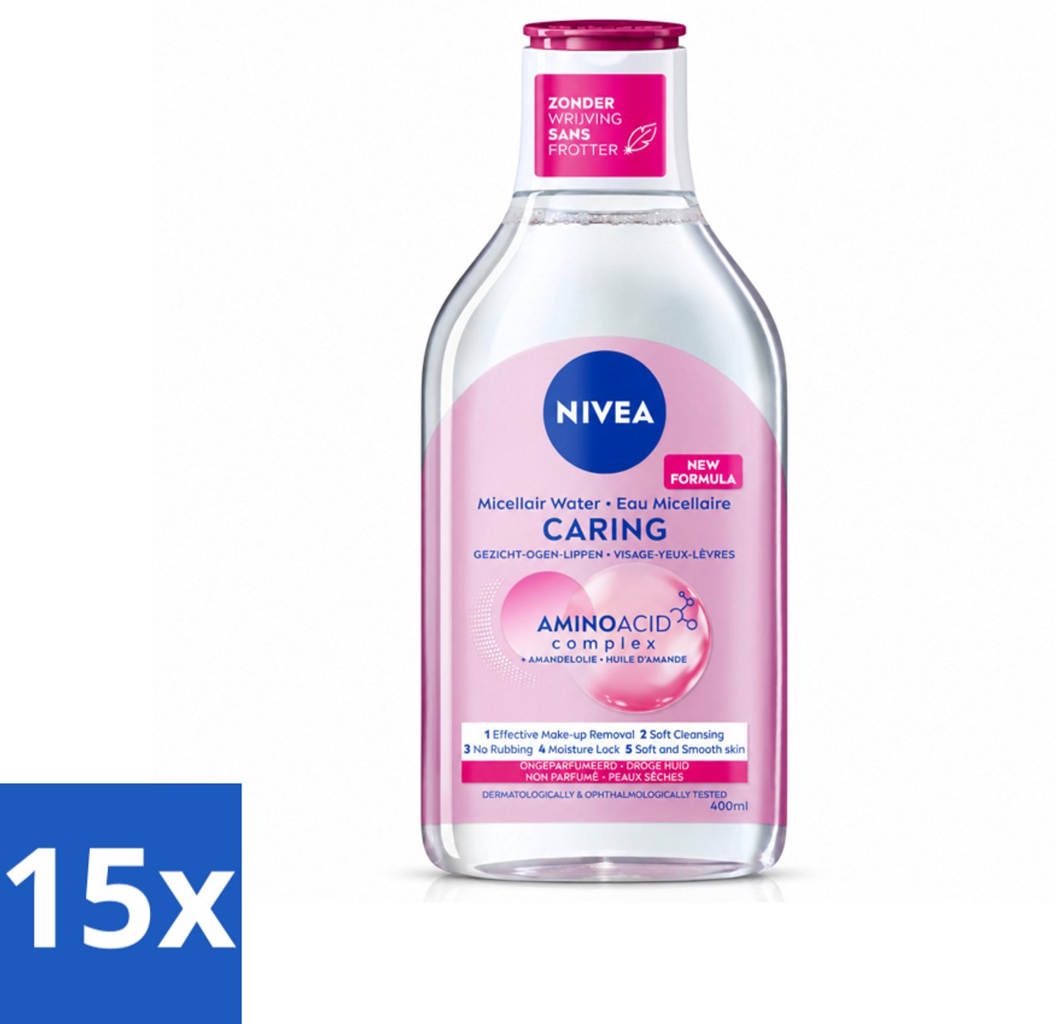 15 x NIVEA - Micellair Water - Essentials Verzachtend & Verzorgend - Voor droge huid - Met Amandelolie & Aminozuren - 400 ml - Voordeelverpakking - 15 stuks