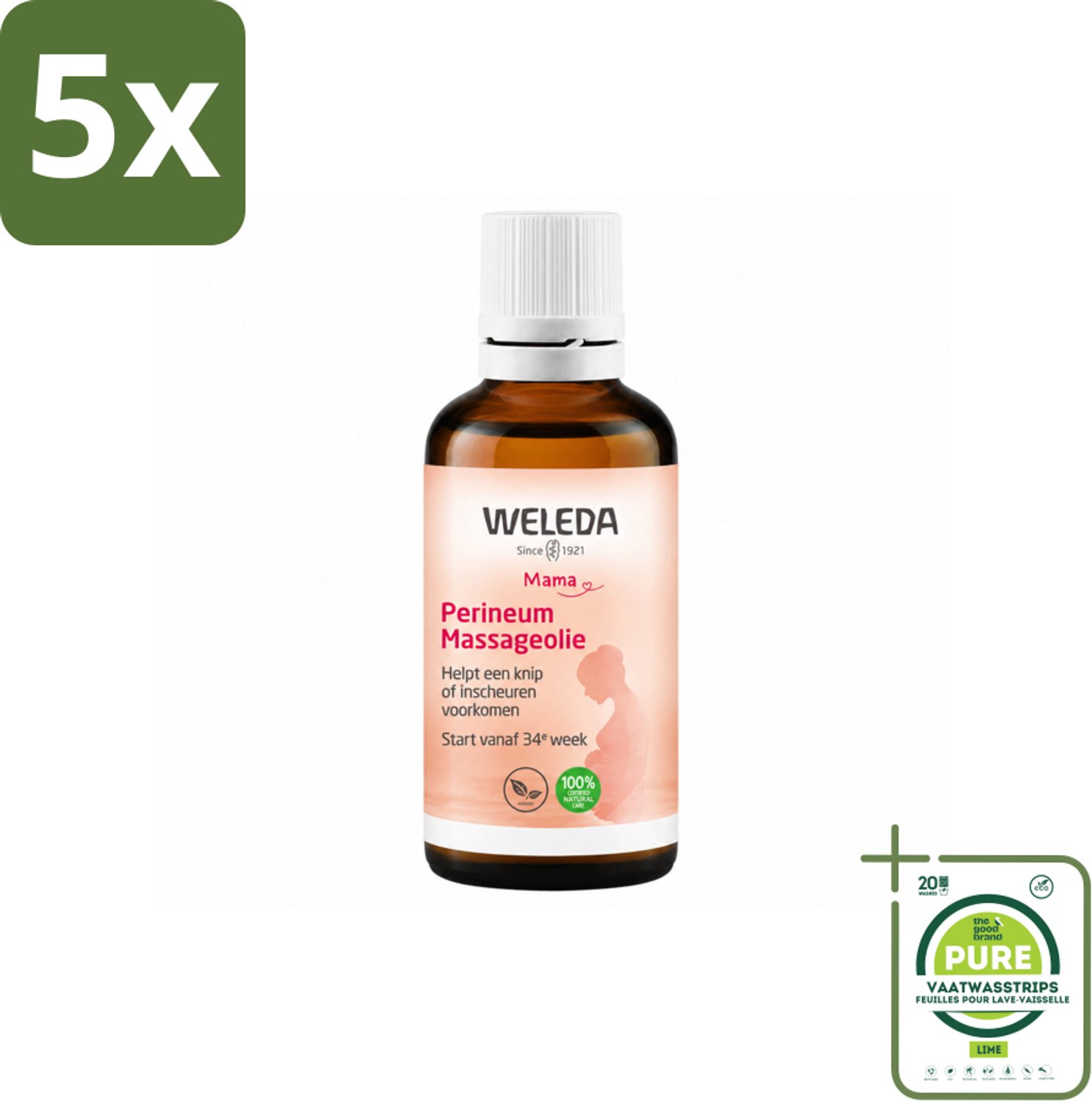 5 x WELEDA - Perineum massageolie - Mama & Baby - 50 ml - Grootverpakking - Vaatwasstrips - Perineum Massageolie - Zwangerschap - Bevalling - Huidelasticiteit - Natuurlijke Bevalling
