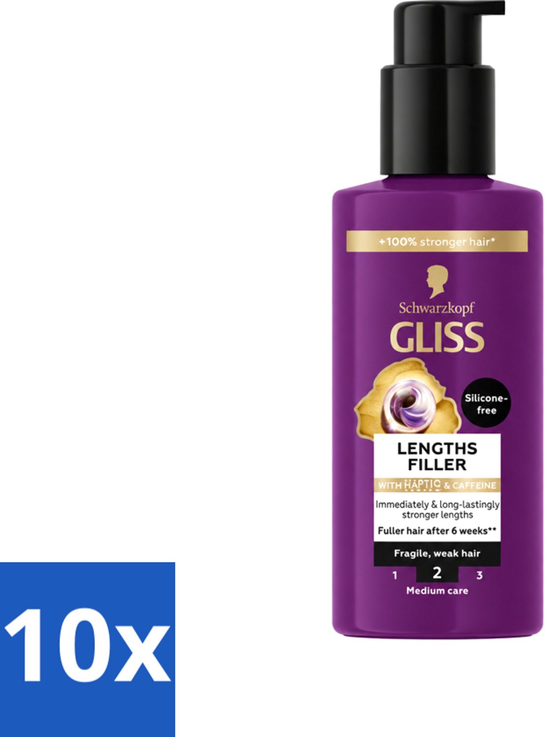 10 x Gliss - Haarserum - Lengths Filler - Siliconenvrij met Cafeïne - Voor Sterker Haar - 100 ml - Voordeelverpakking - 10 stuks