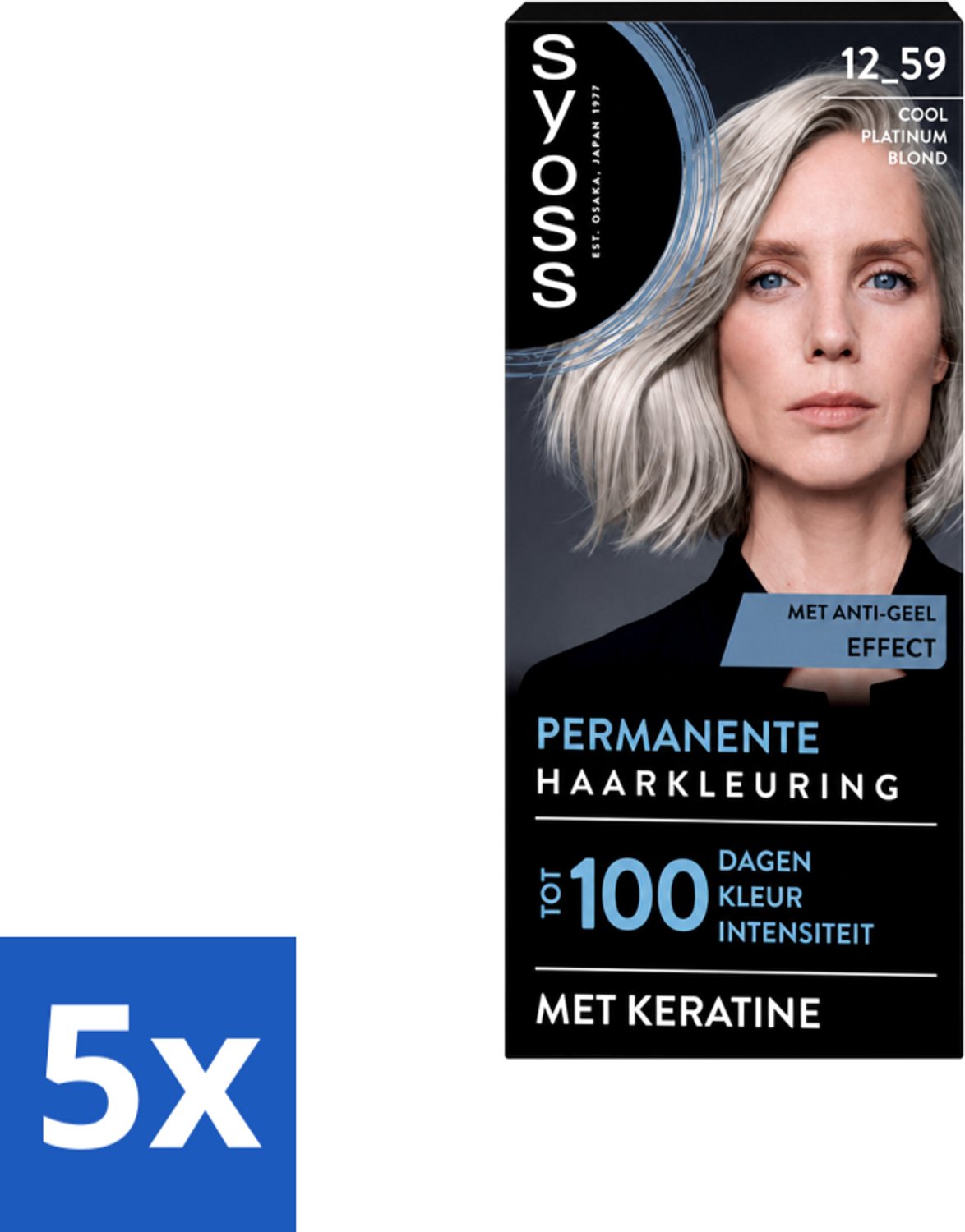5 x SYOSS - Coloration 12-59 Cool Platinum Blond - Haarverf - Grijsdekking - Vermindert Haarbreuk - Voordeelverpakking - 5 stuks