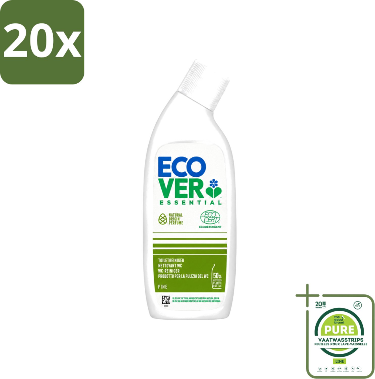 20 x Ecover - Toiletreiniger Essential - Dennenfris - 750 ml - Grootverpakking - Vaatwasstrips - Toiletreiniger - Natuurlijke Reiniging - Kalkverwijdering - Fris Geur - Dennenaroma