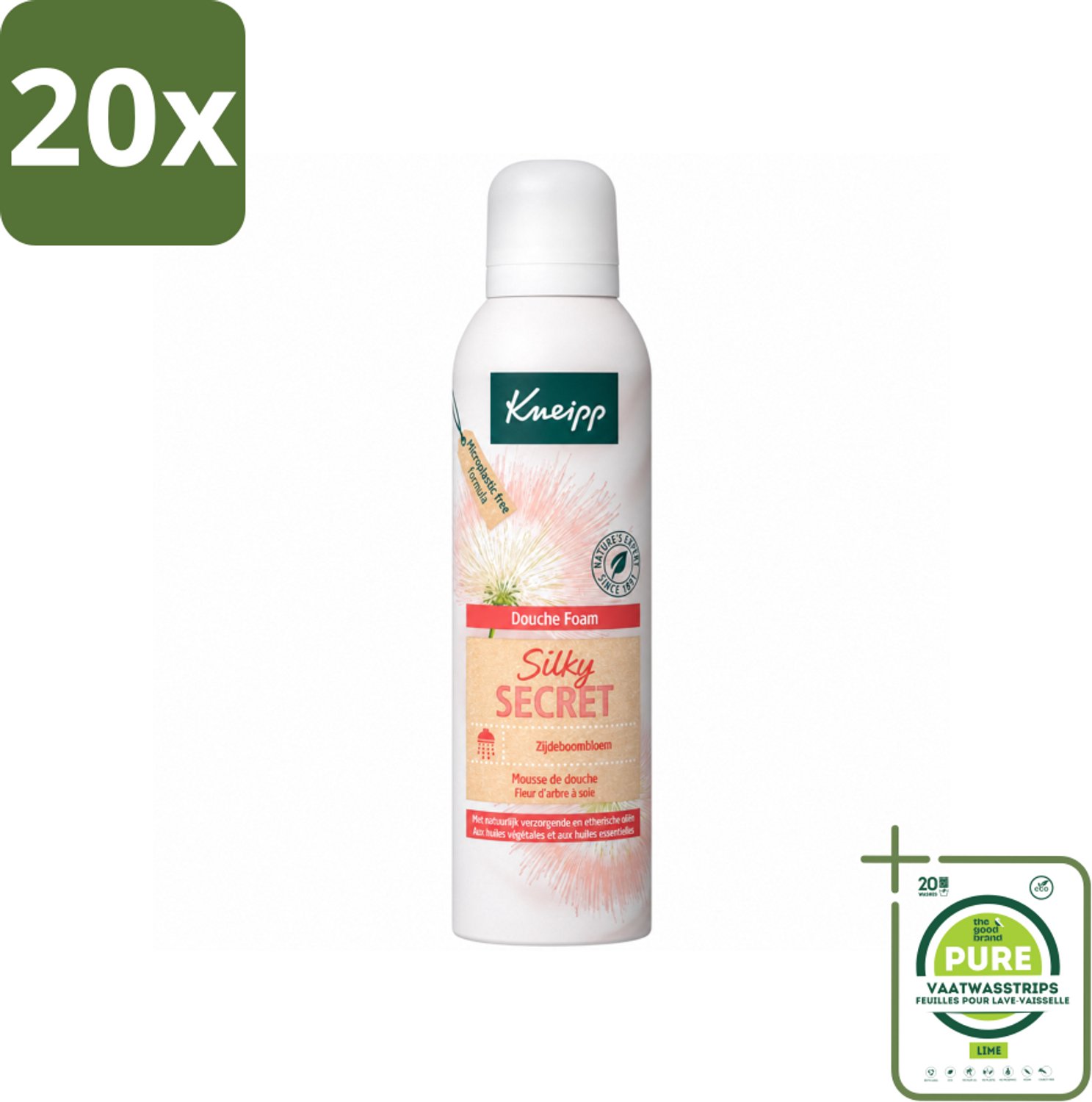20 x Kneipp - Douche schuim - Silky Secret - Zijdeboombloesem - 200 ml - Grootverpakking - Vaatwasstrips - Douche Foam - Zijde - Bloemige Geur - Natuurlijke Melkproteïnen - Schuim