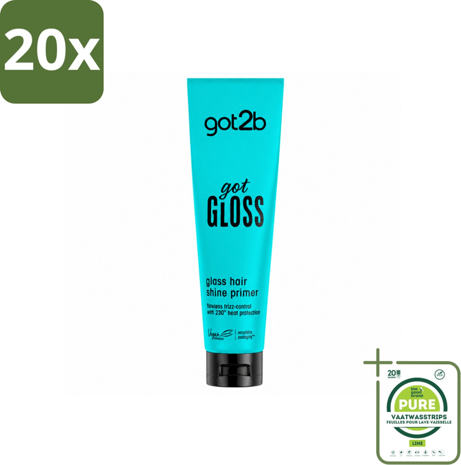 20 x Got2B - Haarprimer - Got Gloss - 150 ml - Grootverpakking - Vaatwasstrips - Haarprimer - Glans - Pluiscontrole - Hittebescherming - Haarstyling