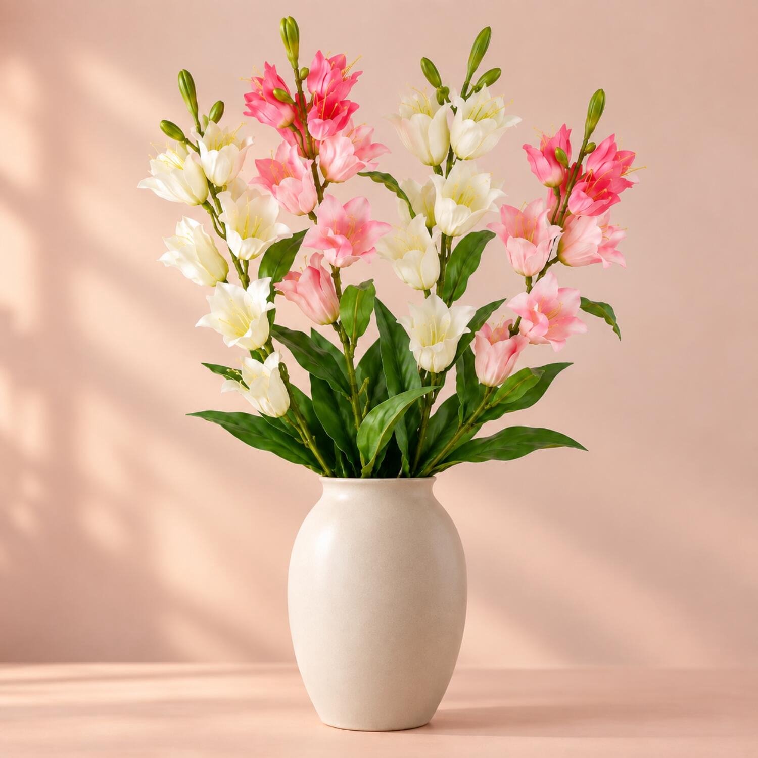 Mica Decorations Boeket Kunstbloemen Campanula takken - H71 cm - roze en wit - 4x stelen - met kleine bloemetjes