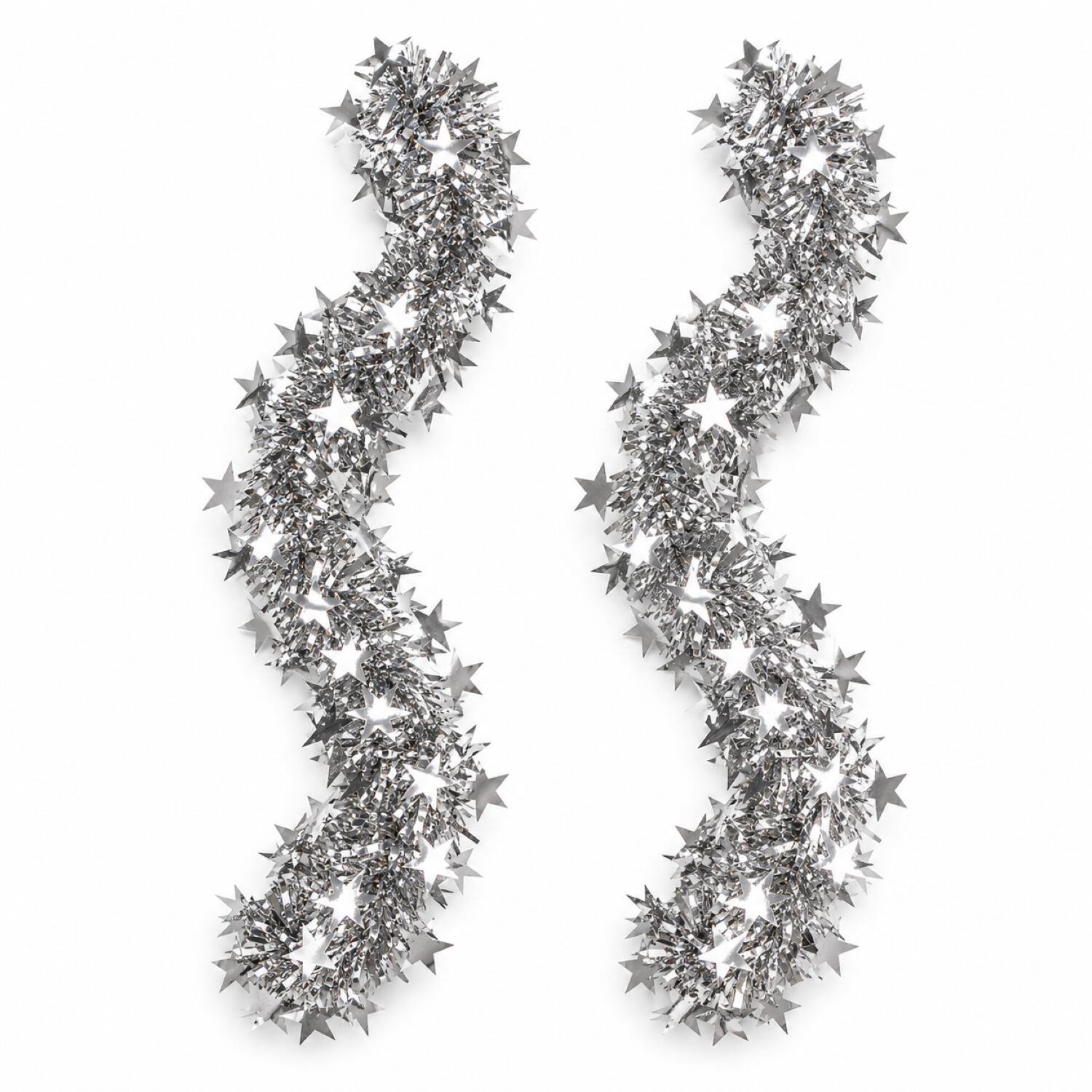 Kerstslinger zilver 750cm - 2x - Guirlande folie lametta - Zilveren kerstboom versieringen