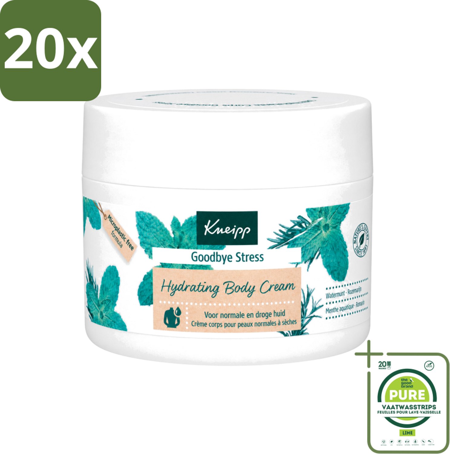 20 x Kneipp - Body crème - Goodbye Stress - Watermunt & Rozemarijn - 200 ml - Grootverpakking - Vaatwasstrips - Stressvermindering - Huidverzorging - Aromatherapie - Watermunt - Rozemarijn