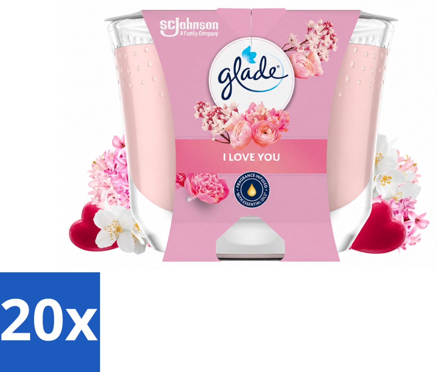 20 x Glade - Geurkaars I Love You - 100% Raapzaadwas - 204 g - Voordeelverpakking - 20 stuks